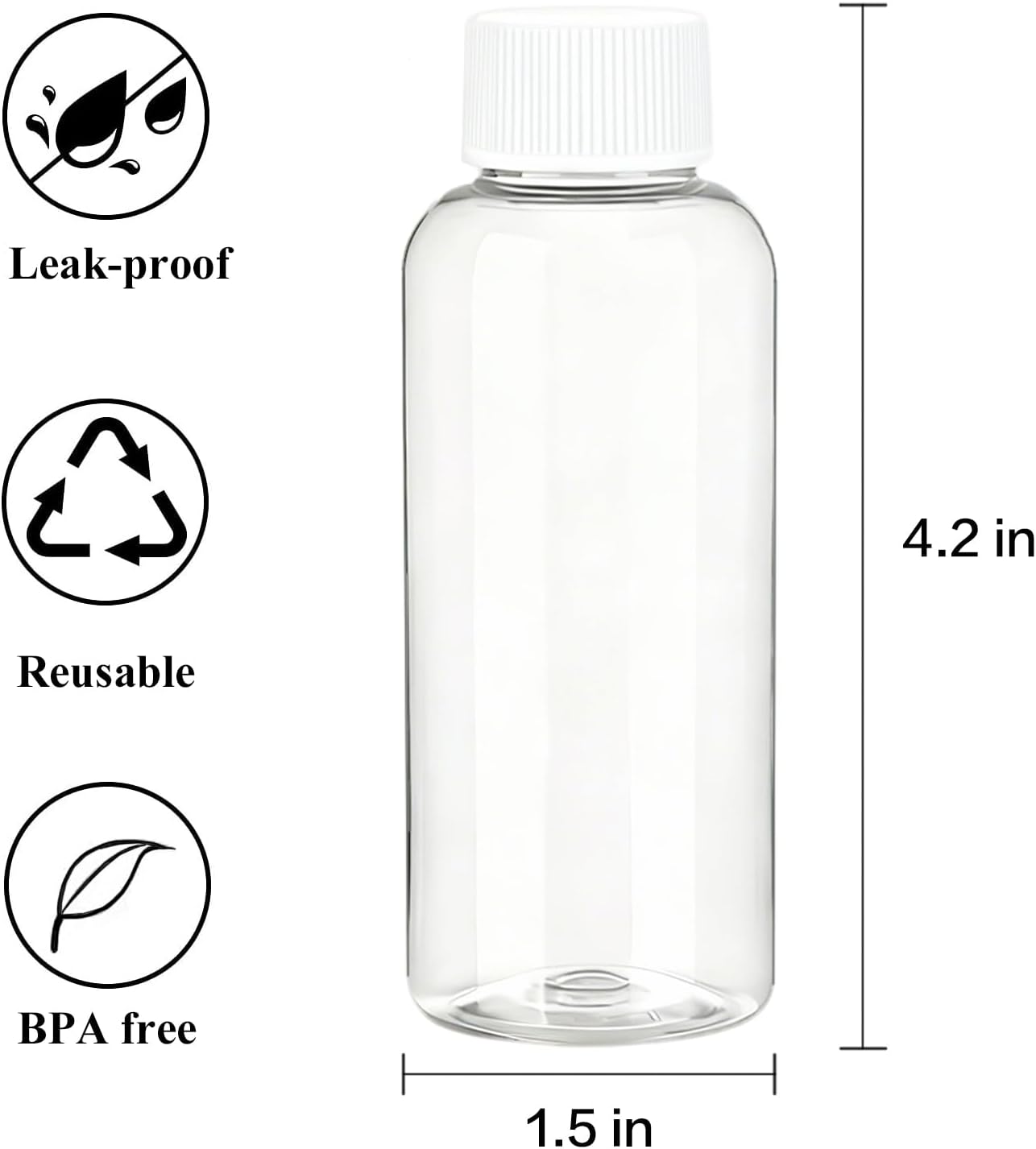 DNSEN Travel Size Empty Mouthwash Bottles 3.4 oz, White Screw Cap, Clear Toiletry Containers, 5 Pack