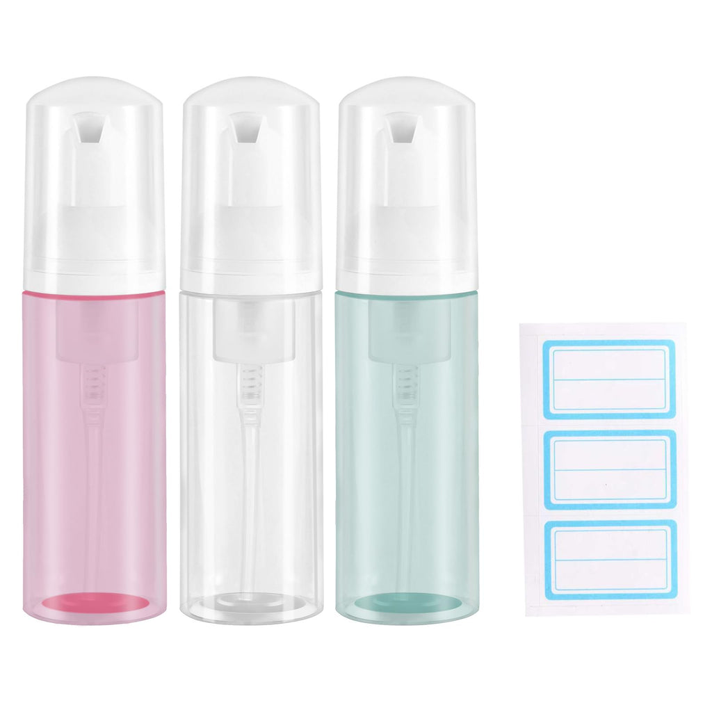 3pcs 2oz Small Size Mousse Plastic Travel Foam Pump Bottle Dispenser (60ml) | Clear, Leakproof, Tsa approved, Travelers Daily Use, for Hand Soap, Shampoo, Lash Cleanser