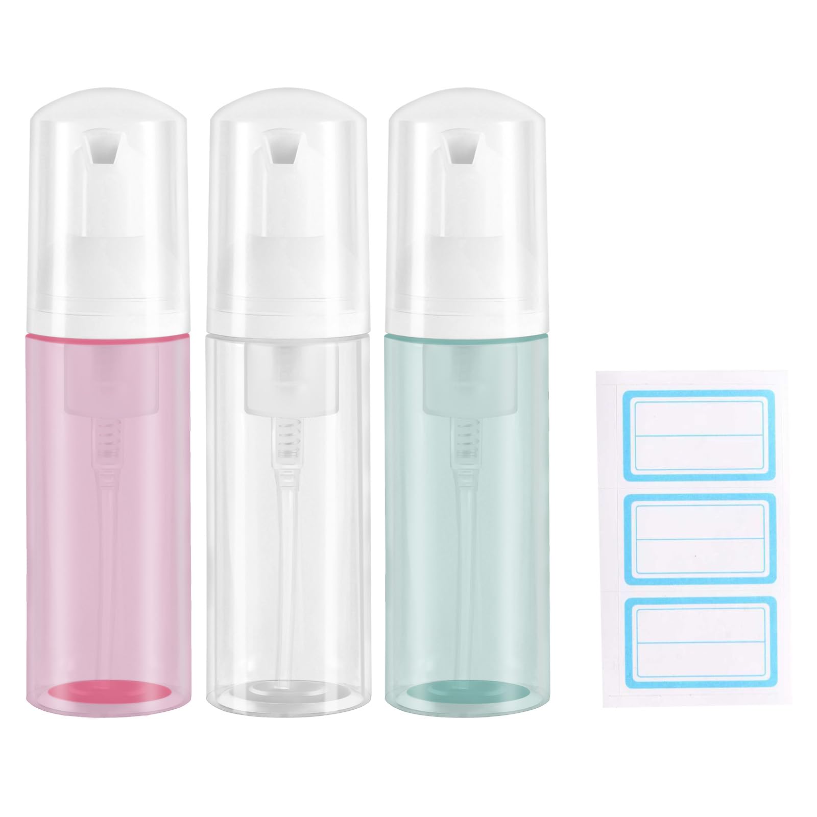 3pcs 2oz Small Size Mousse Plastic Travel Foam Pump Bottle Dispenser (60ml) | Clear, Leakproof, Tsa approved, Travelers Daily Use, for Hand Soap, Shampoo, Lash Cleanser