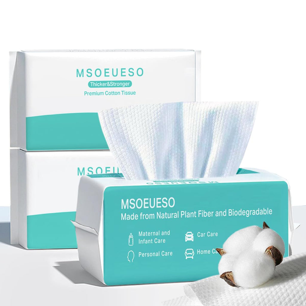 MSOEUESO Soft Dry Wipes Cotton Facial Tissues, 100 Count Disposable Face Towels, Cotton Face Towel for Sensitive Skin, Facial Cleansing, Makeup Removing, Surface Cleaning