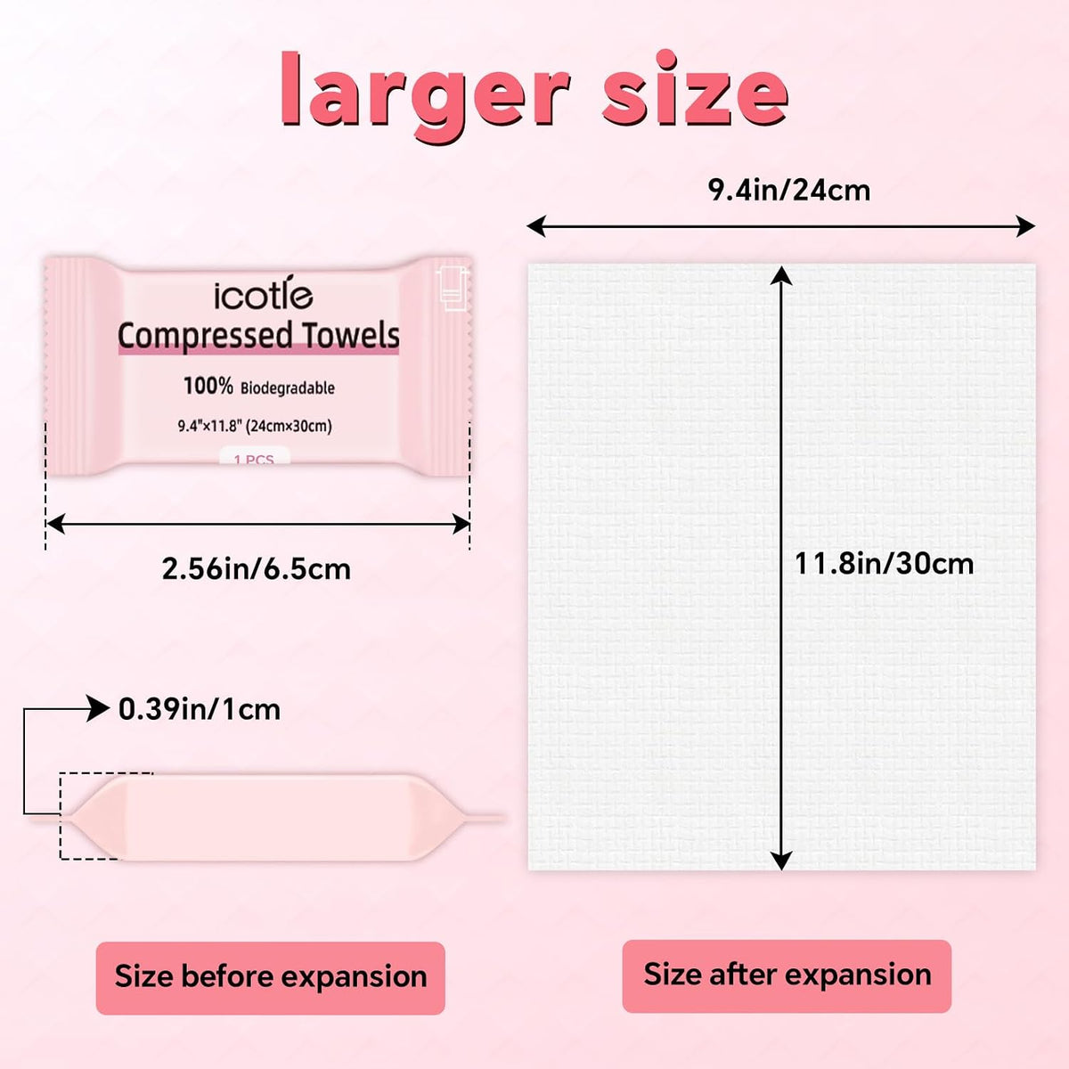 ICOTLE 50 Pcs Compressed Towels Disposable Cotton Coin Tissue Pack, Portable Face Cloths, Soft Thick Expandable Wash Towels for Travel, Home, Camping, Outdoor, Gym, Makeup Removal