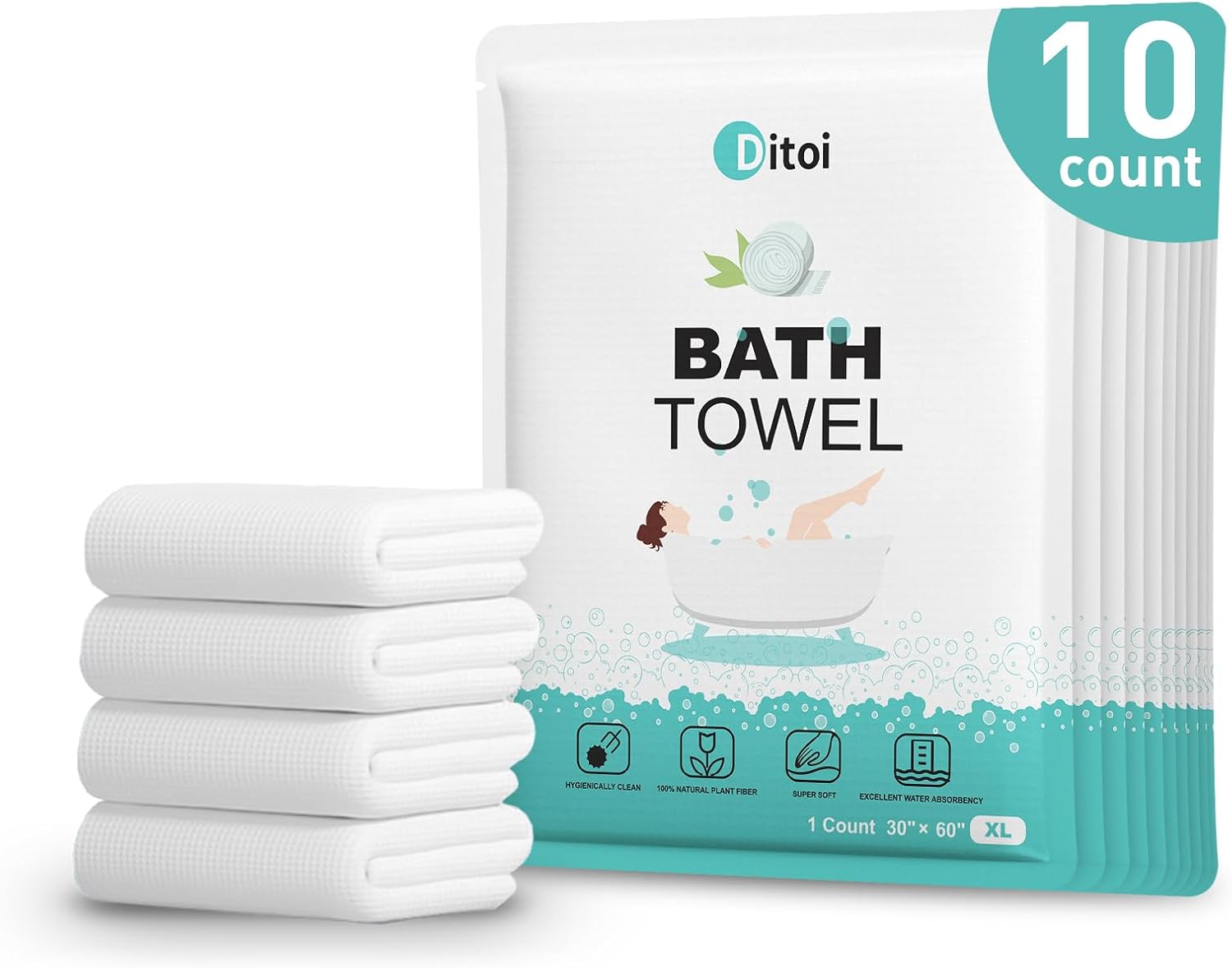 Disposable Bath Towels XXL,Thick Beach Towels for Travel 30"X60" | Extra Large Camping Towels for Hotel,Quick Dry Absorbent Shower Tissue for Body Gym Beach Swimming Spa (10 Count) Travel Pack