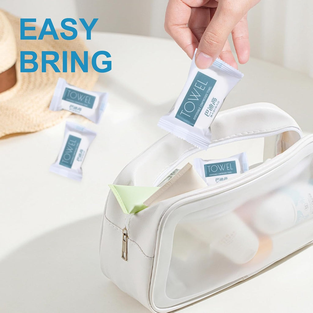Disposable Compressed Face Towels, 48 Pack Individually Wrapped, 11.8" × 9.5" Pure Cotton Travel Towels, Quick-Expand, Ultra Absorbent & Thickened Portable Towels