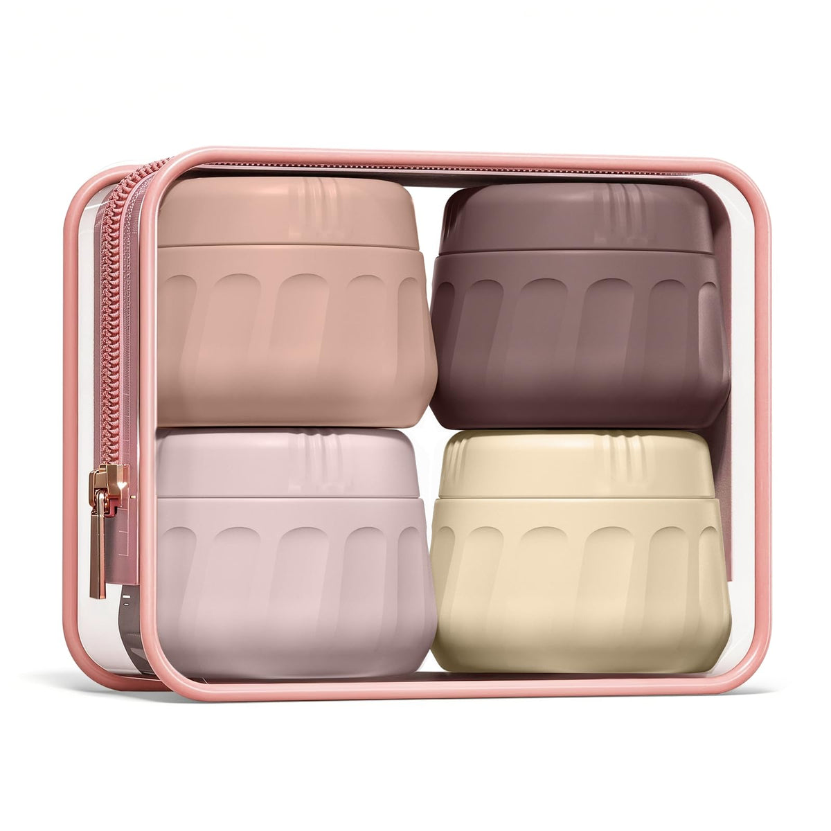 Mrsdry Travel Containers for Toiletries, TSA Approved Travel Size Toiletries 4 Pack, Refillable Containers, With Clear Bag, Leak Proof Silicone Jars, Essentials Creams Jars Carrying Small Items