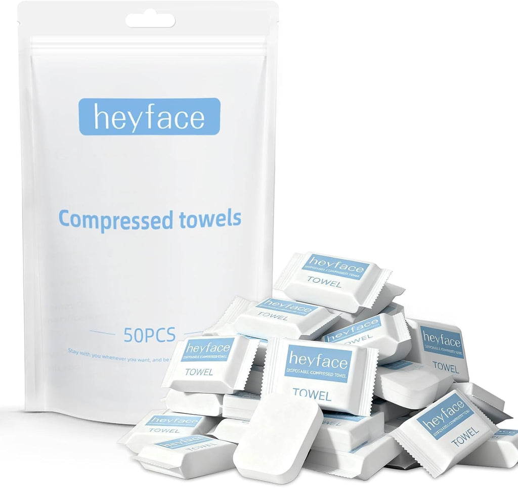 Compressed Towels Tablets (11.8" x11") 50 PCS Disposable Face Towel | Compressed Washcloths for Travel, Soft Compressed Face Towel with Waterproof Case for Daily Use & Camping Essentials