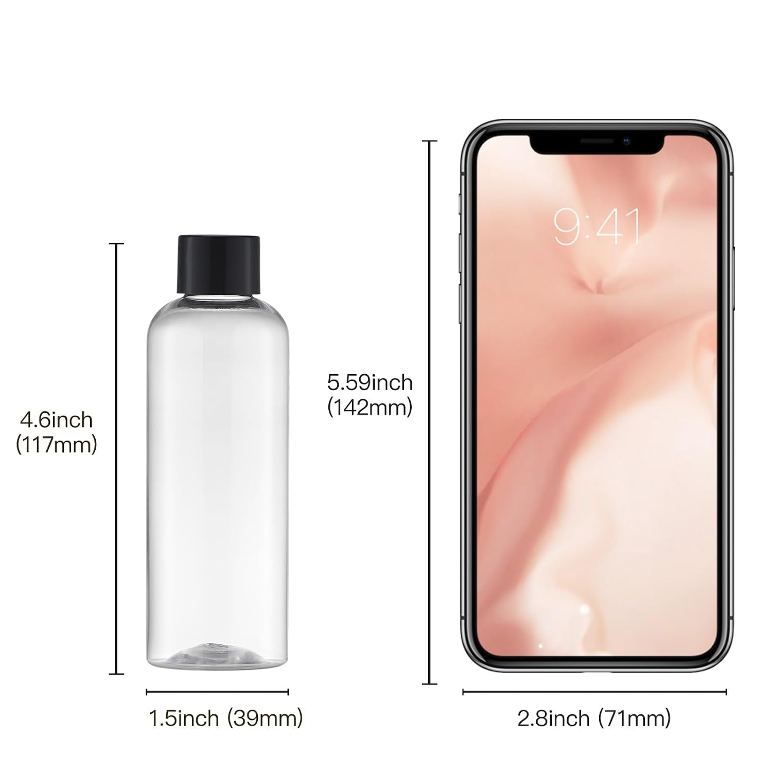 Tekson Travel Bottles for Toiletries, 3.4oz Mouthwash Container, Screw Top | 5 Pack, small size plastic bottles empty, for liquids & shampoo, with black twist cap, TSA, leak-proof, clear, 100ml