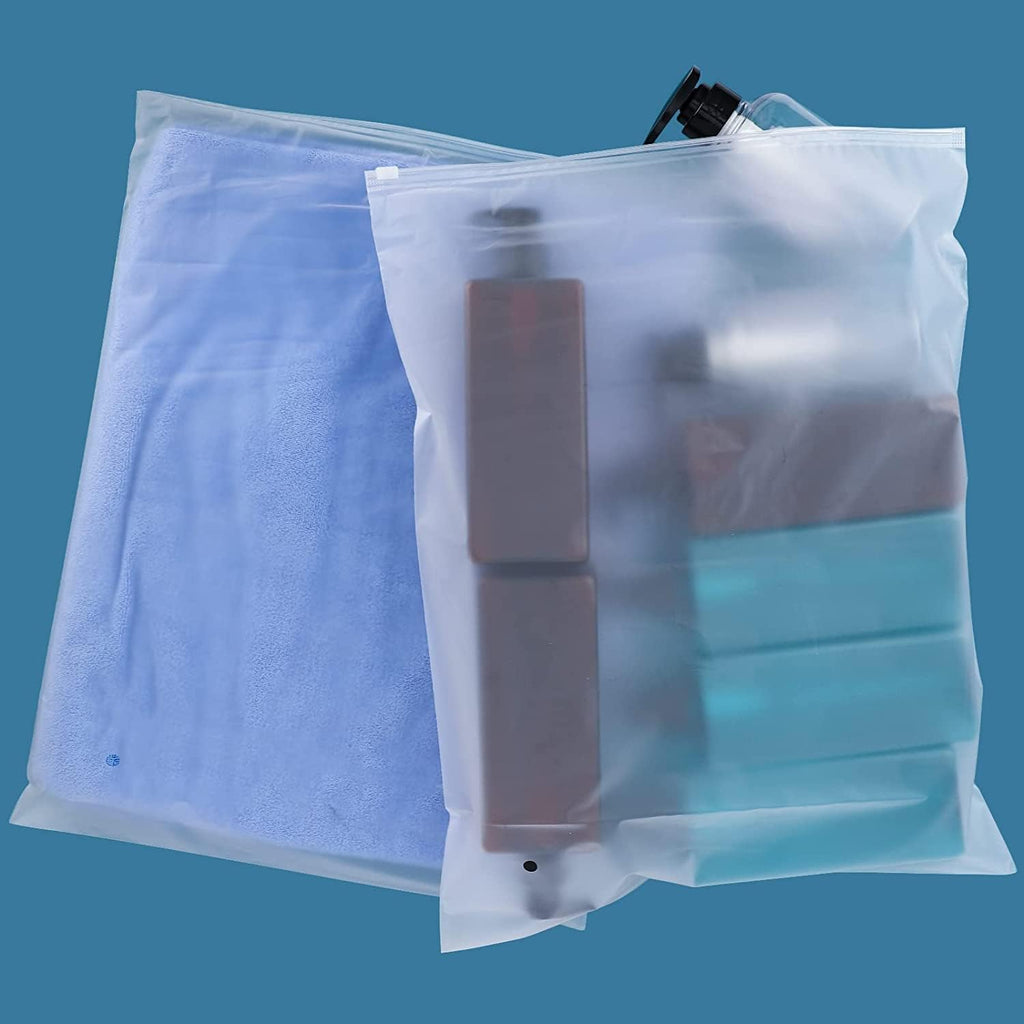 Ploy Frosted Zipper Bags for Clothes, 50pcs 14x16 inch Clear Plastic Bags for Clothes, T Shirt, Swimsuit, for Clothing Packaging, Shipping, Mailing, for Small Business