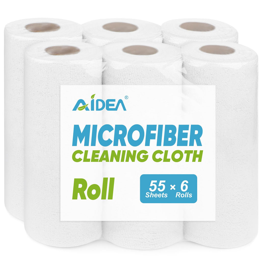 AIDEA Microfiber Cleaning Cloth Roll, Blue Shop Towels 55 Sheets 11×9" | Reusable Paper Towels, Microfiber Towels for Cars, Microfiber Rags for Automotive,Workshop, House, Kitchen, Cleaning Supplies