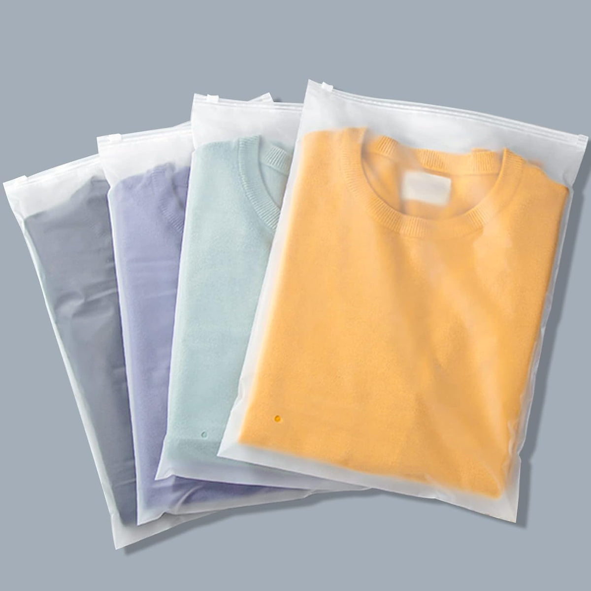 Shirt Packaging Bags, 50PCS 11x15 inch Reclosable Poly & Plastic Packaging Bags for Clothing, T-Shirts, Jeans, Pants, Zip Lock with Vent Hole for Travel Storage, Frosted, 3 Mil