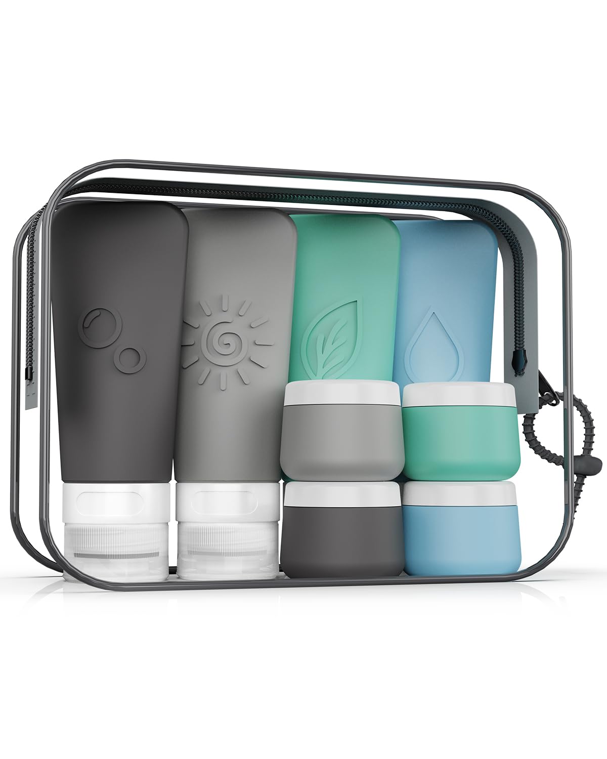 16-Piece Silicone Travel Bottles Set – TSA Approved Leakproof Toiletry Kit with Flat Easy-Squeeze Bottles, Pump & Spray, Waterproof Bag | 16-Piece Silicone Bottles Set,TSA Approved Leakproof,Easy-Squeeze Bottles,Come with Pump,Spray bottles and Waterproof
