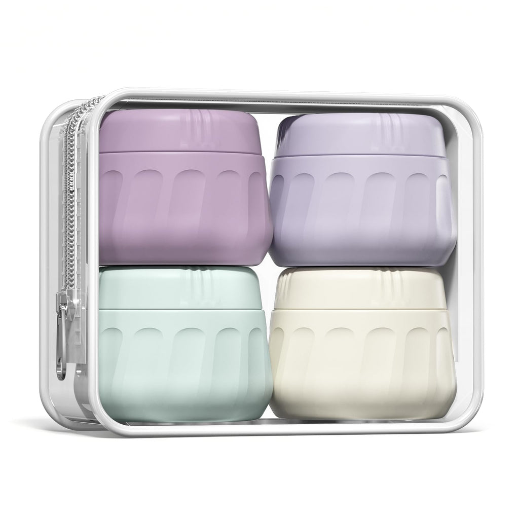 Mrsdry Travel Containers for Toiletries, TSA Approved Travel Size Toiletries 4 Pack, Refillable Containers, With Clear Bag, Leak Proof Silicone Jars, Essentials Creams Jars Carrying Small Items