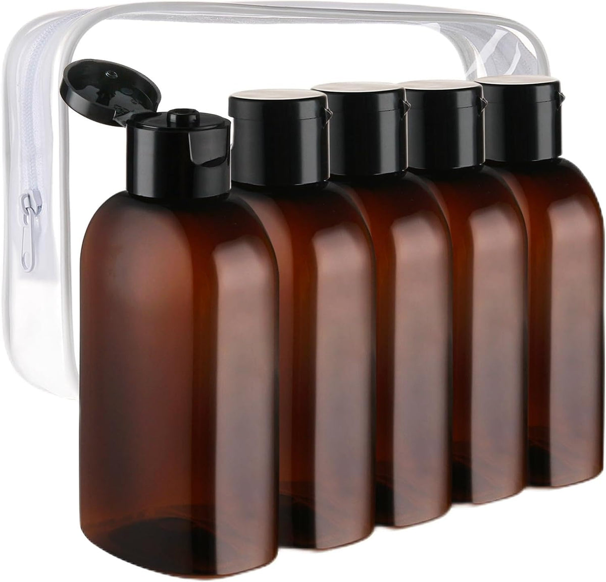 Cosywell 5pcs 3.4oz TSA Approved Amber Travel Bottles for Toiletries | Travel Shampoo Bottles, Leak Proof, Empty Lotion Containers, with Flip Cap, Plastic Squeeze Bottle, and a Toiletry Bag