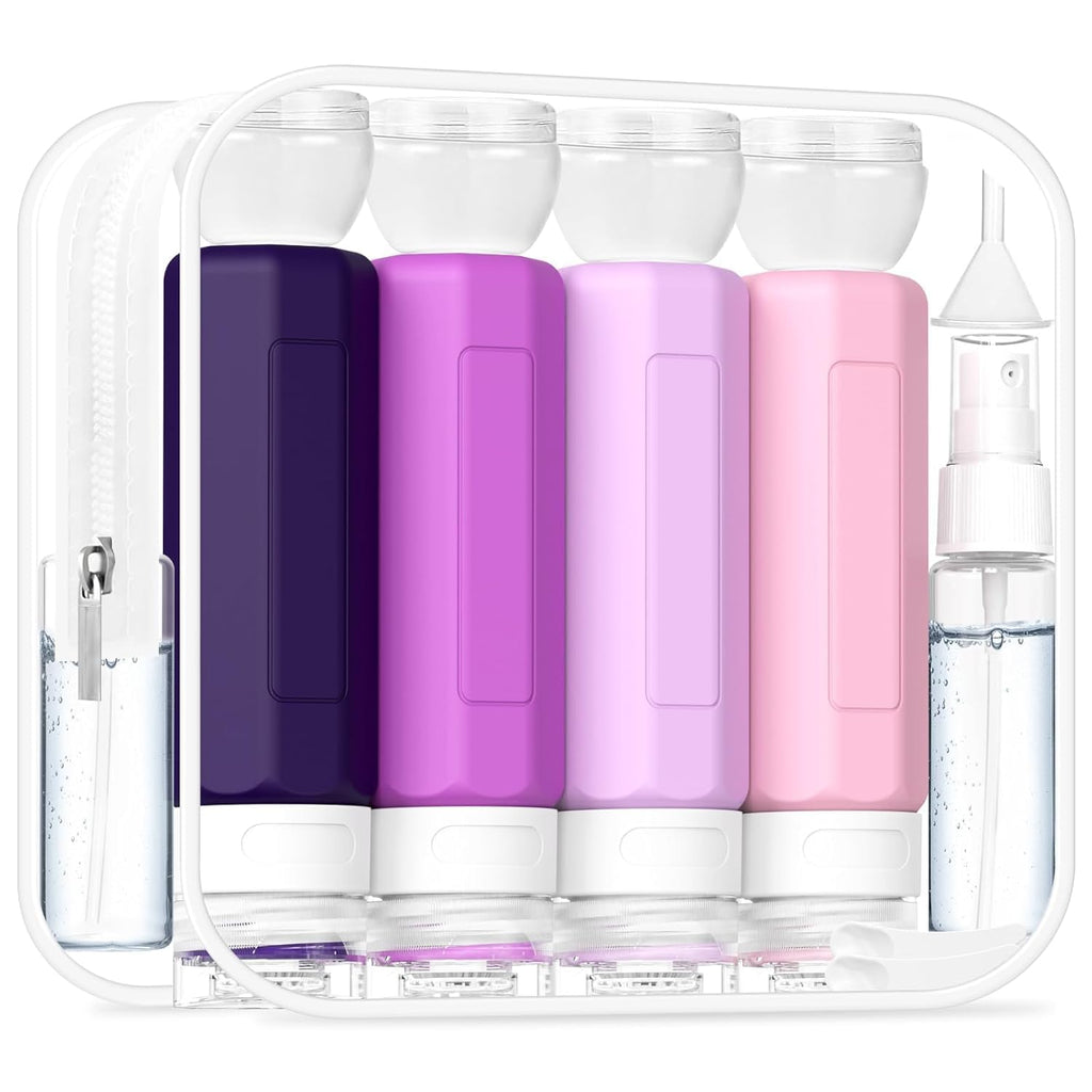 Redfly Travel Bottles for Toiletries, Tsa Approved 3oz Travel Size Containers, Leak Proof Travel Size Toiletries Bottles Silicone, BPA Free Refillable Shampoo Conditioners Essentials Kit, Gray