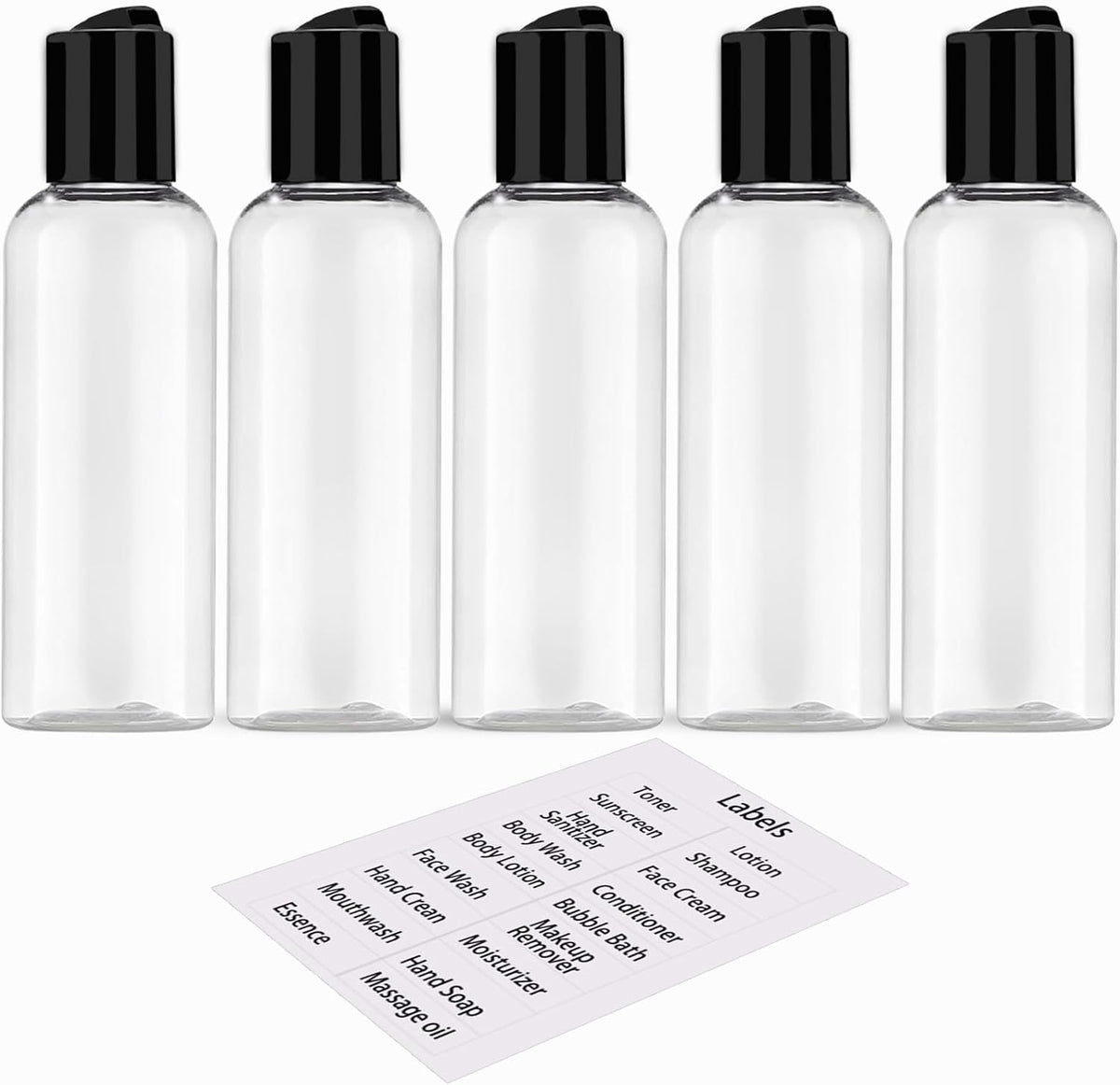 DNSEN 5 Pack 3.4 oz Travel Bottles for Toiletries TSA Approved Leakproof Plastic Empty Travel Size Bottles Containers with Labels