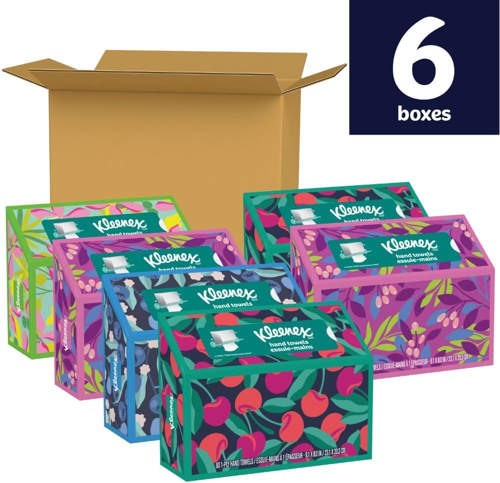 Kleenex Disposable Paper Hand Towels, 6 Boxes, 60 Tissues per Box (360 Total Tissues), Packaging May Vary | 360 Total Tissues, Packaging May Vary