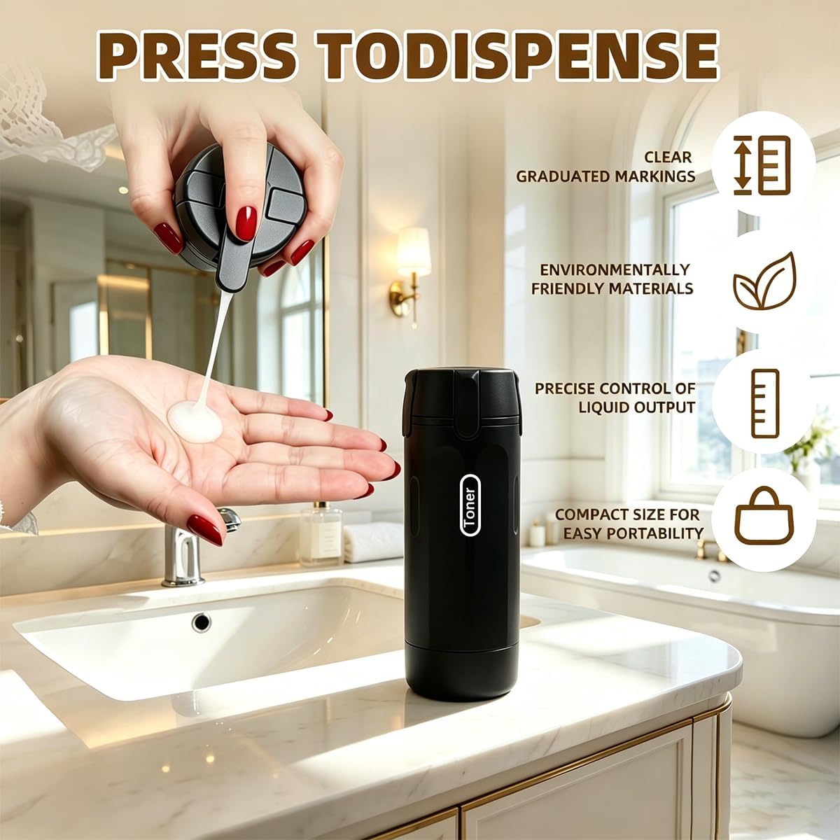 4-in-1 Travel Dispenser Bottle,4 Pack 30ML Travel Bottles for Toiletries, Leak Proof Travel Size Containers (Black)