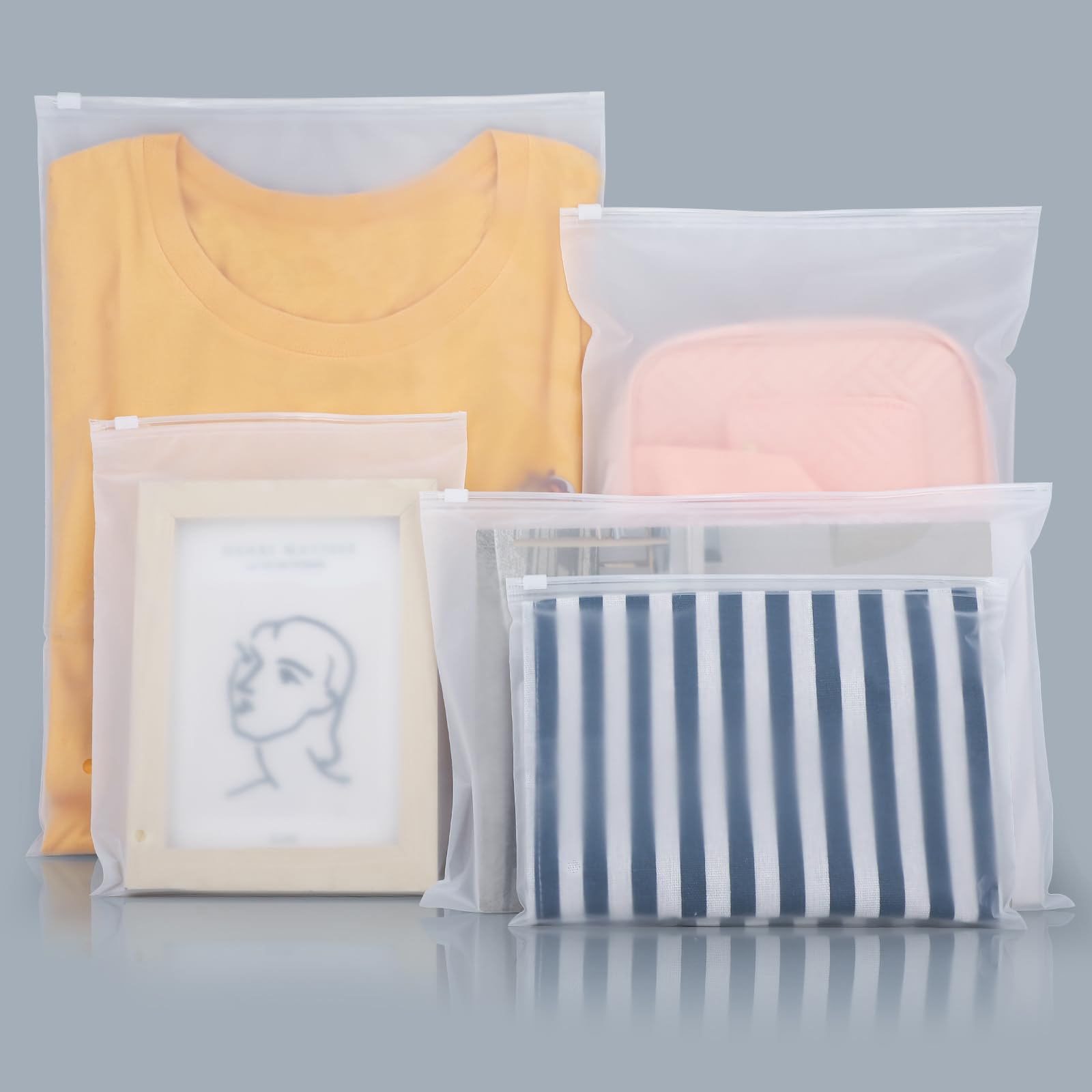 Clothes Packaging Bags for Shipping, 100 Count 10x13 inch Frosted Zipper Plastic Bags for Clothing, Clear Apparel Bag for T-Shirt, Shirt, Document, 3 Mil, with Vent Holes