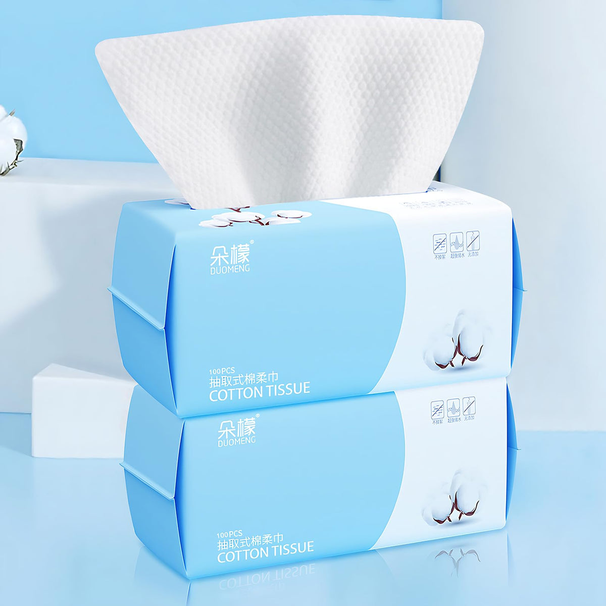 Cotton Facial Dry Wipes 100 Count, Deeply Cleansing Disposable Face Towel Wash Cloth, Multi-Purpose for Skin Care, Make-up Wipe, Face Wipes and Facial Cleansing
