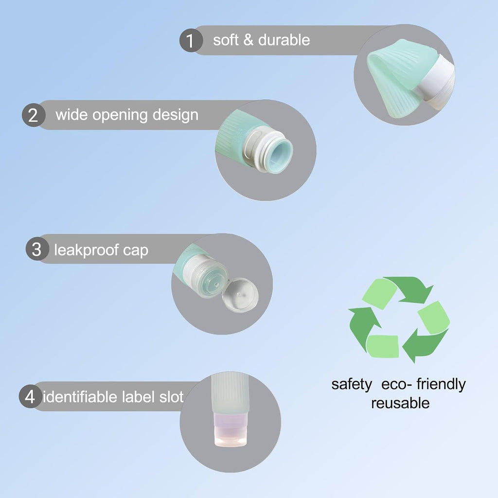 15 Pack Silicone Travel Bottles TSA Approved 3oz, Opal Shaped Leak Proof Refillable Toiletry Containers, BPA Free Wide Mouth Portable Travel Size Bottles for Shampoo Conditioner Lotion Body Wash