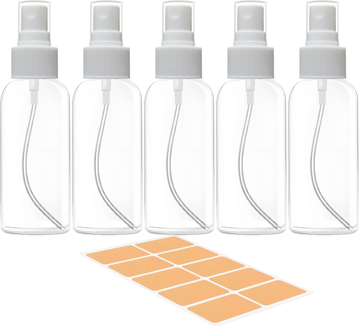 DNSEN 5 Pack 3.4 oz Travel Spray Bottles TSA Approved Fine Mist Travel Size Spray Bottle for Liquids Refillable Empty Clear Plastic Bottles with Labels
