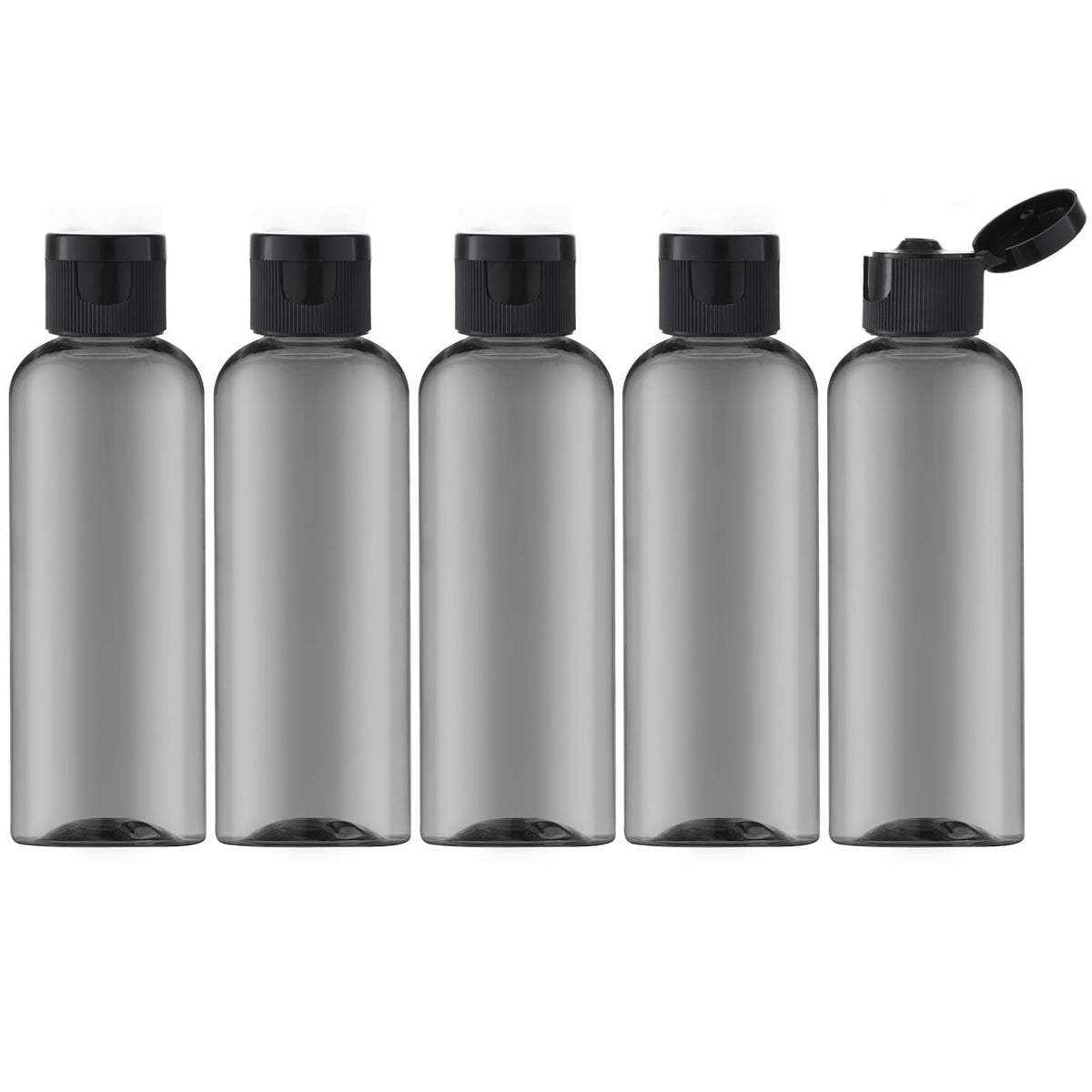 LISAPACK 3.4 oz Travel Bottles for Toiletries, Plastic Shampoo Containers | 5pcs small size dispenser, clear squeeze tubes, leak proof, small empty for liquid, lotion, conditioner, soap, 100 ml, TSA