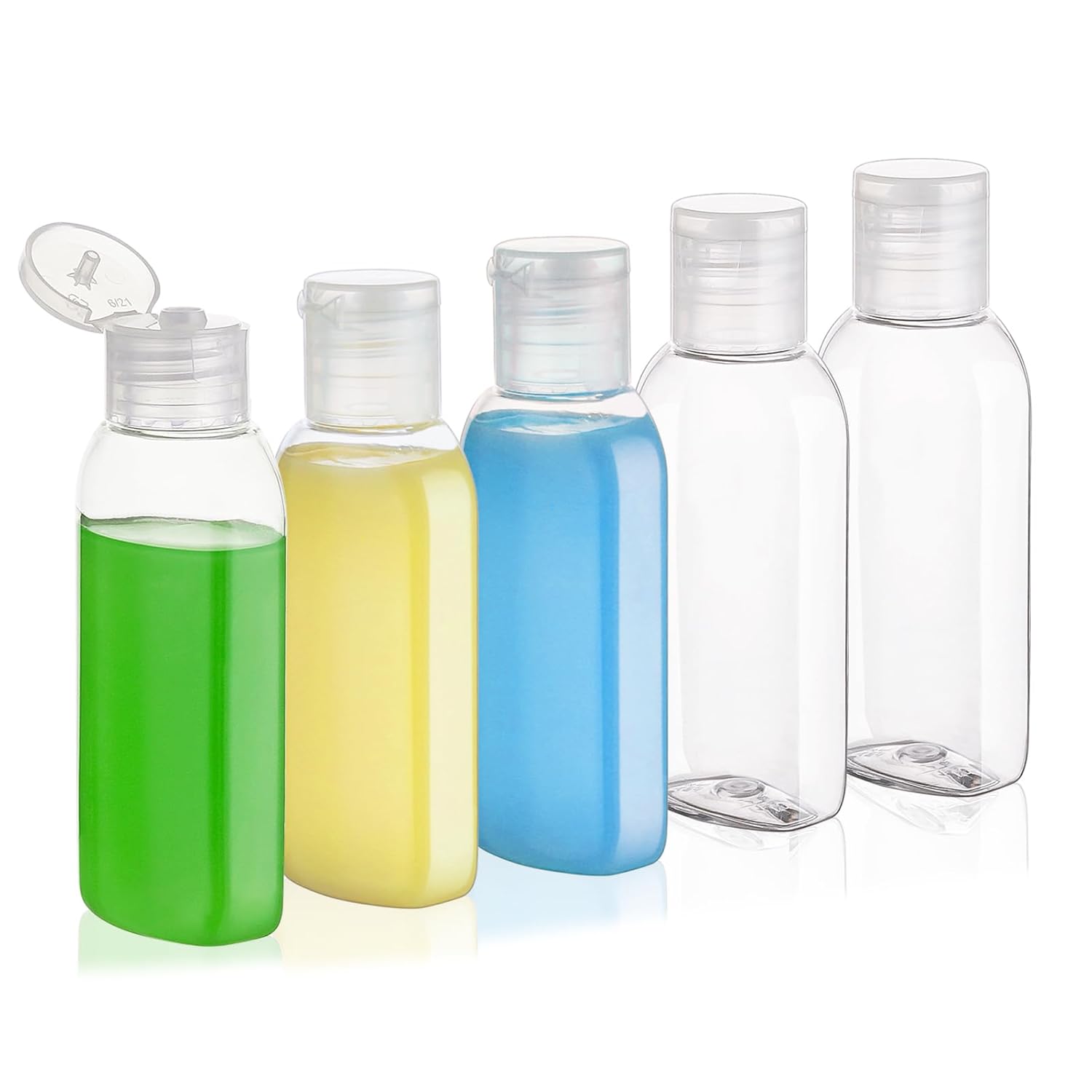 Travel Bottles for Toiletries 5 Pack 2oz TSA Approved Squeeze Bottle | Clear Travel Size Containers, Leak-proof, Shampoo and Conditioner Bottles, Refillable Plastic Toiletry Bottle, with Lables