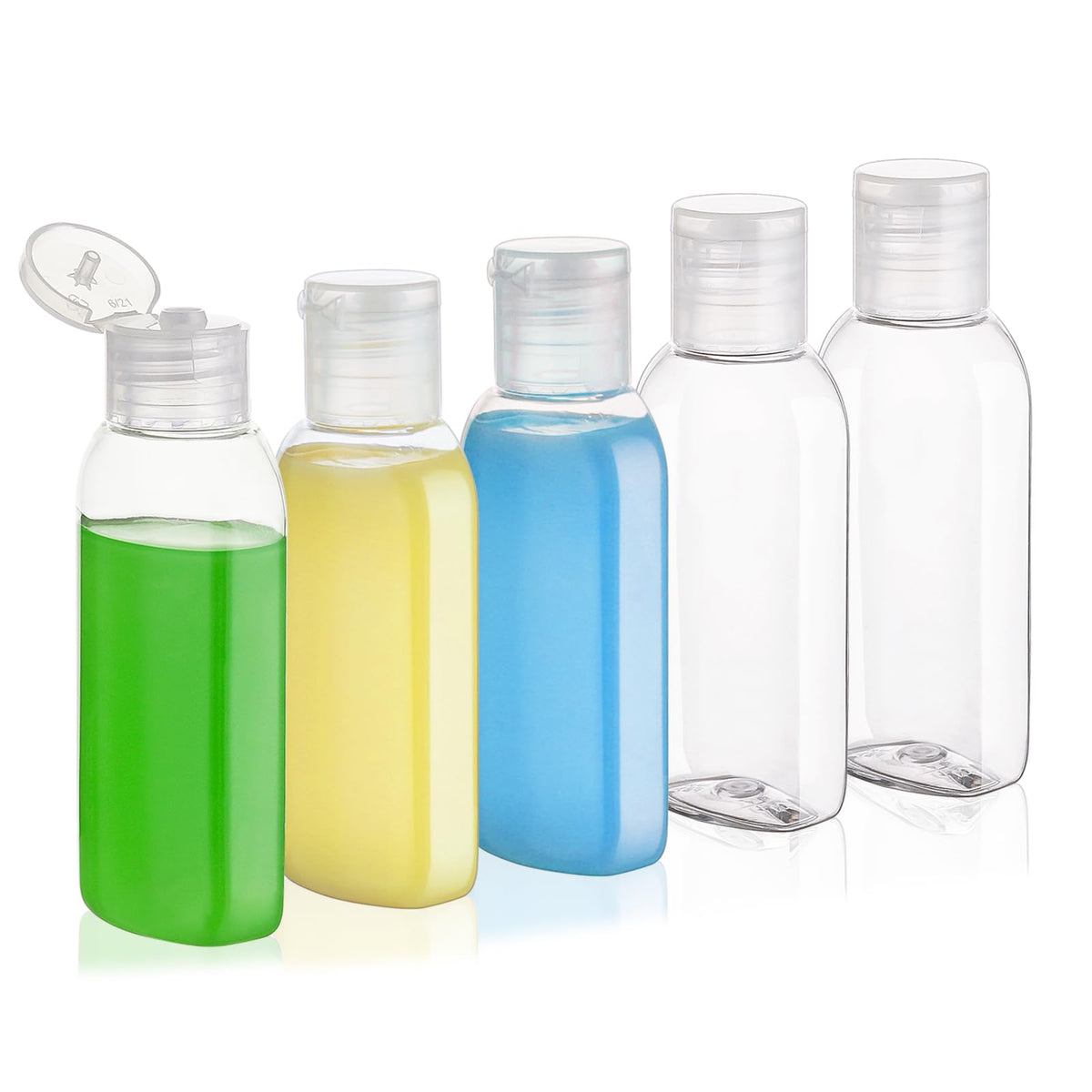 Travel Bottles for Toiletries 5 Pack 2oz TSA Approved Squeeze Bottle | Clear Travel Size Containers, Leak-proof, Shampoo and Conditioner Bottles, Refillable Plastic Toiletry Bottle, with Lables