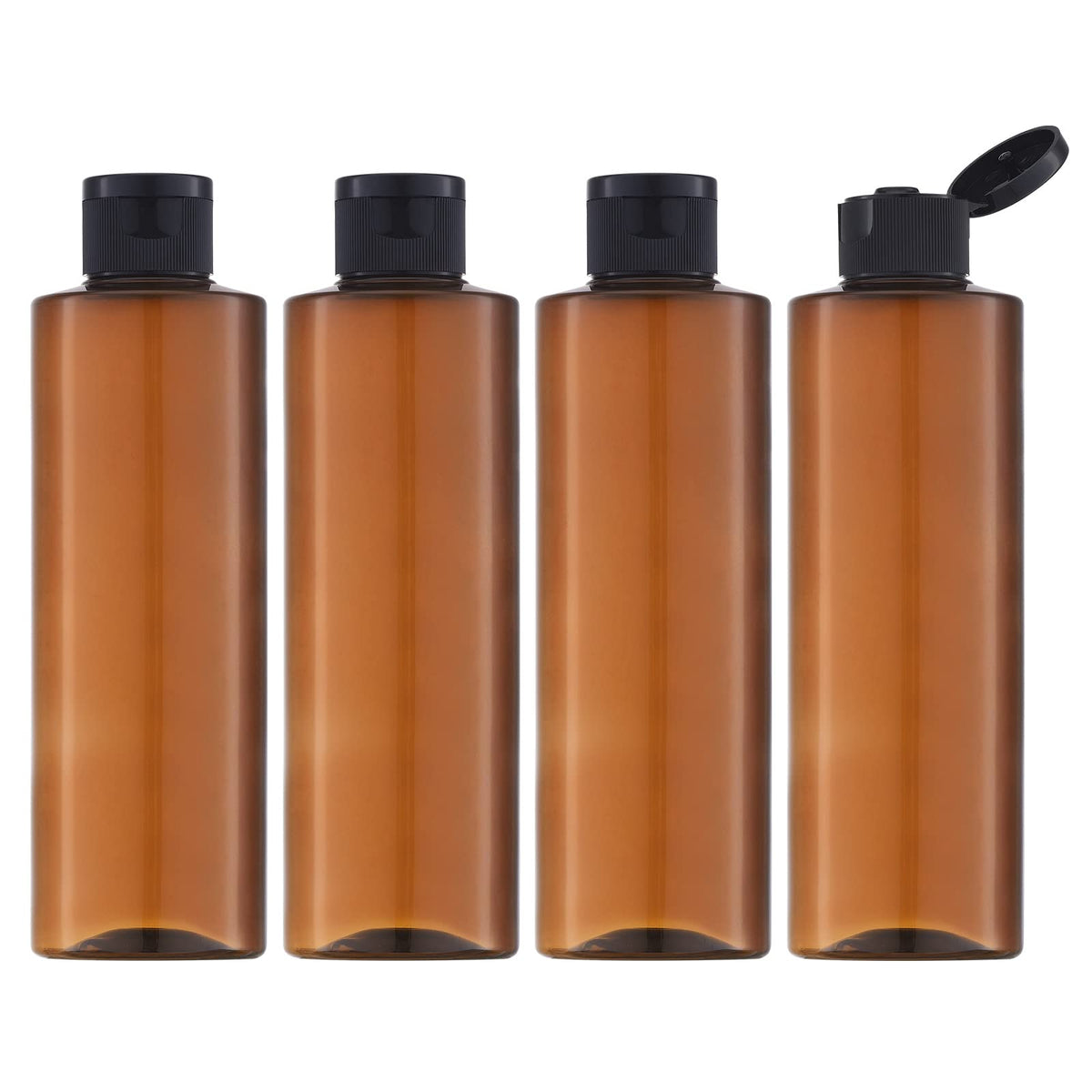 LISAPACK 8.3oz Travel Bottles for Toiletries, Plastic Shampoo Containers | 250ml large empty dispenser for liquid, conditioner, soap, body wash, clear travel size small (4 Pcs) with lids, leak proof