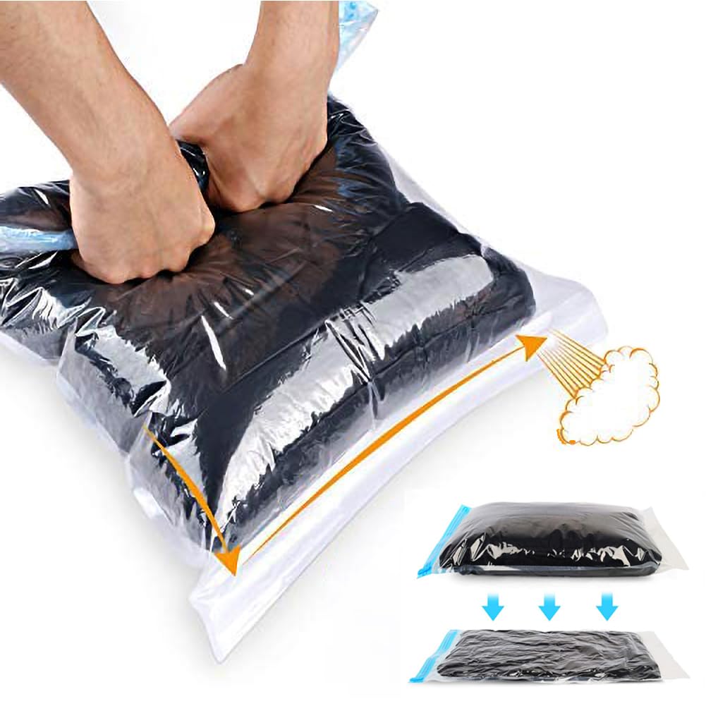 Compression Bags - Travel Essentials - 12 Pack Space Saver Bags - No Vacuum Pump Or Air Extractor is Needed - Storage Accessorie and Home Packing Organizers (transparent)