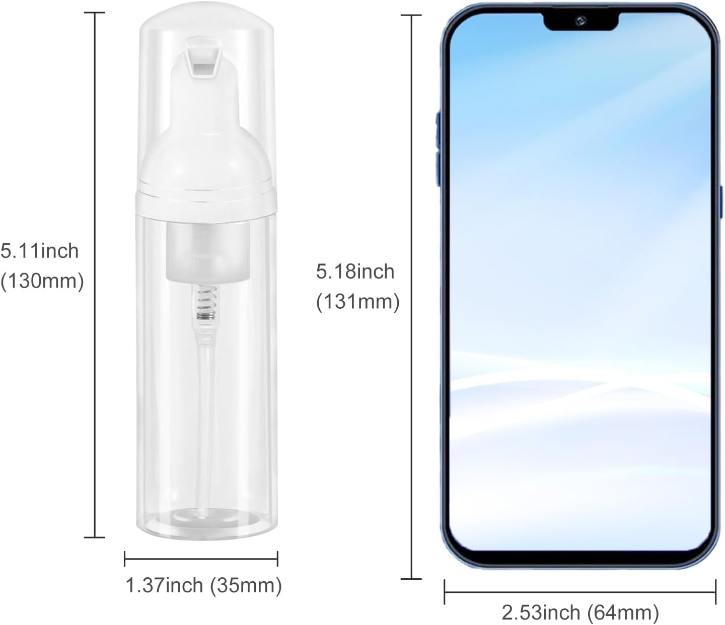 3pcs 2oz Small Size Mousse Plastic Travel Foam Pump Bottle Dispenser (60ml) | Clear, Leakproof, Tsa approved, Travelers Daily Use, for Hand Soap, Shampoo, Lash Cleanser