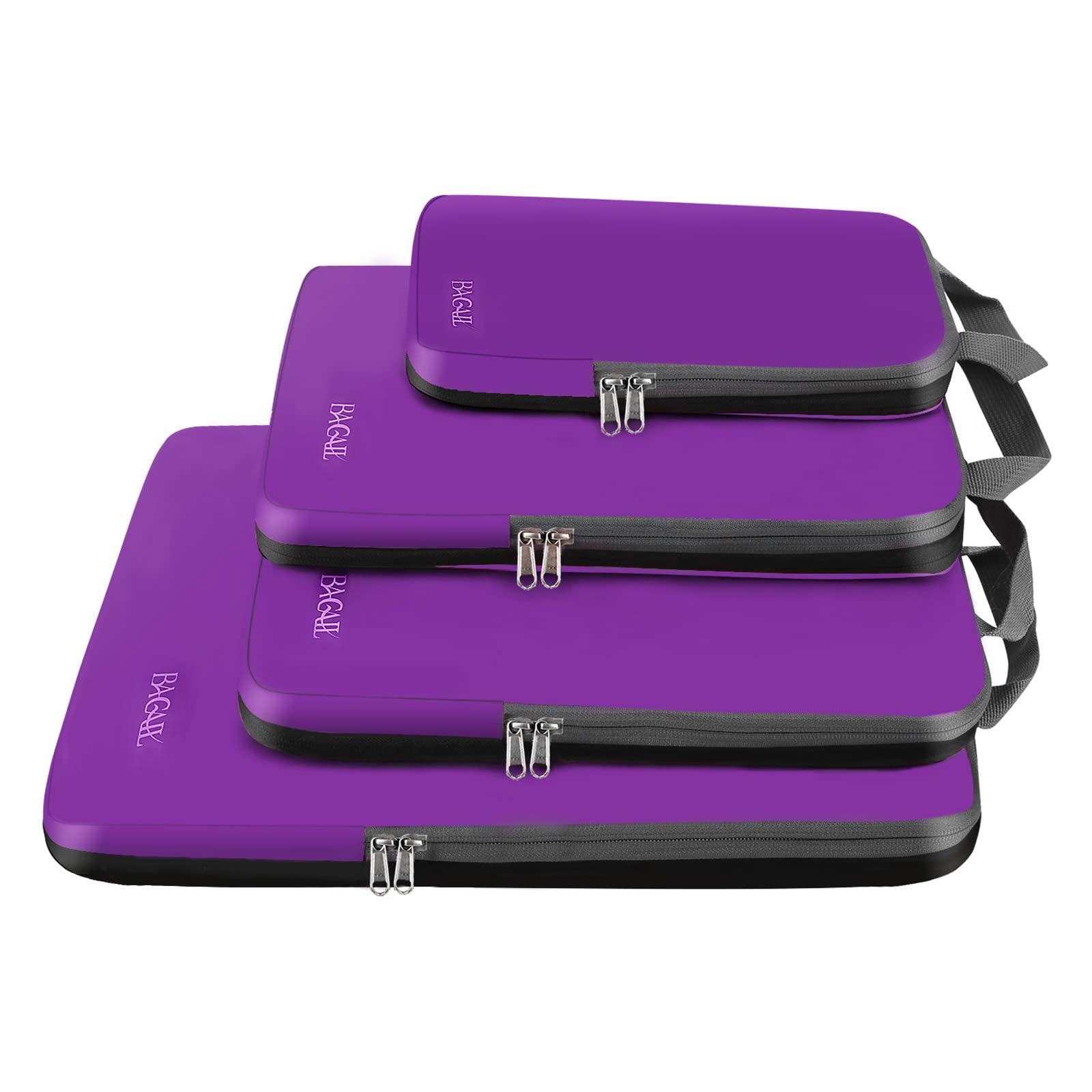 BAGAIL 4 Set/6 Set/8 Set Compression Packing Cubes Travel Accessories Expandable Packing Organizers (Half Mesh, 6-Black)