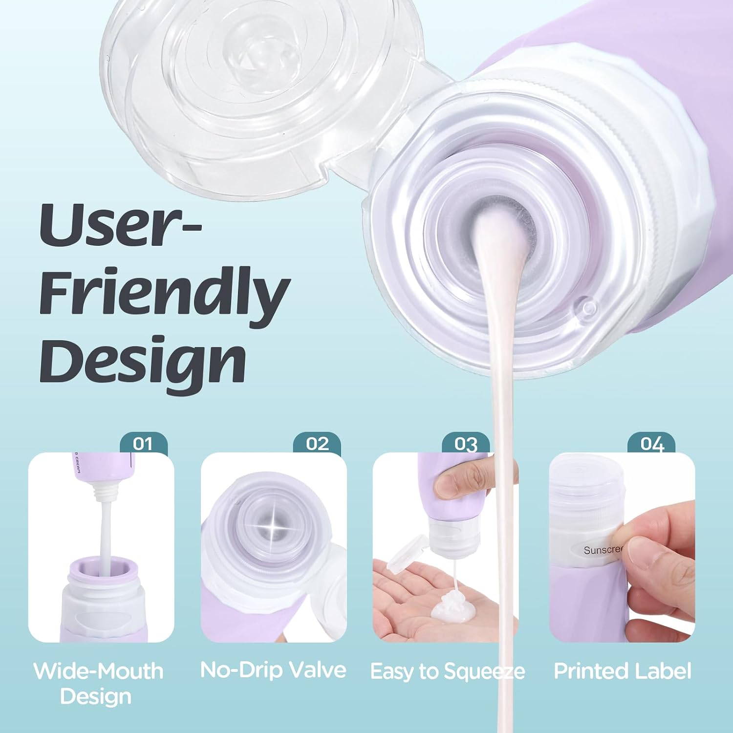 6Pcs Travel Bottles for Toiletries, Silicone Travel Size Containers Set | TSA Approved BPA-FREE Silicone Leak Proof Refillable Bottles and Jars, Women & Men Airplane Cruise Essentials Kit (PURPLE)
