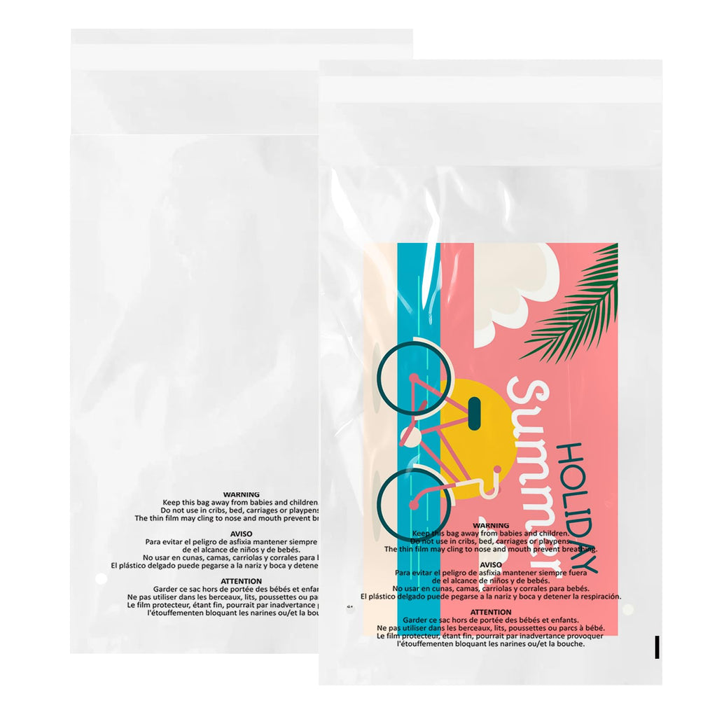 200 Count 12x15 Inch Self Seal Clear Poly Bags | with Suffocation Warning for Packaging Clothing, T Shirts, Decorative Wrappers and More with Permanent Adhesive (1.5mil)