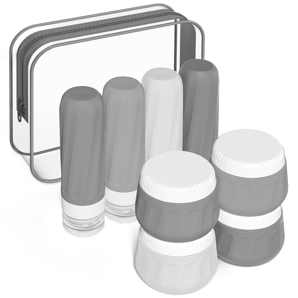 Mrsdry Travel Bottles for Toiletries 8 Pack, Travel Size Toiletries, Tsa Approved Travel Size Containers 3oz, with Travel Essentials Clear Bag, Leak Proof Silicone Squeezable Creams Jars