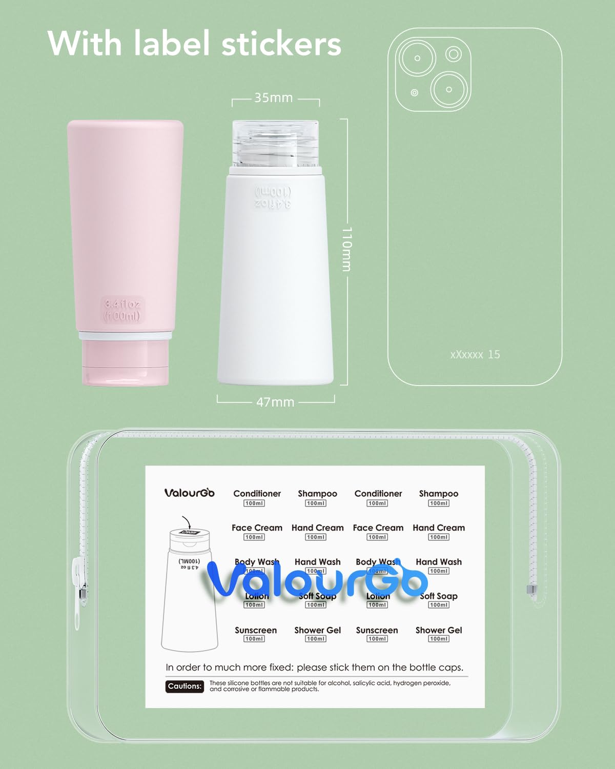 TakeToday Travel Bottles for Toiletries 3.4oz 4 Pack, TSA Leak Proof | BPA Free, Leak Guard, Clear Pouch, 4 Colors Available, for Travel and Gym