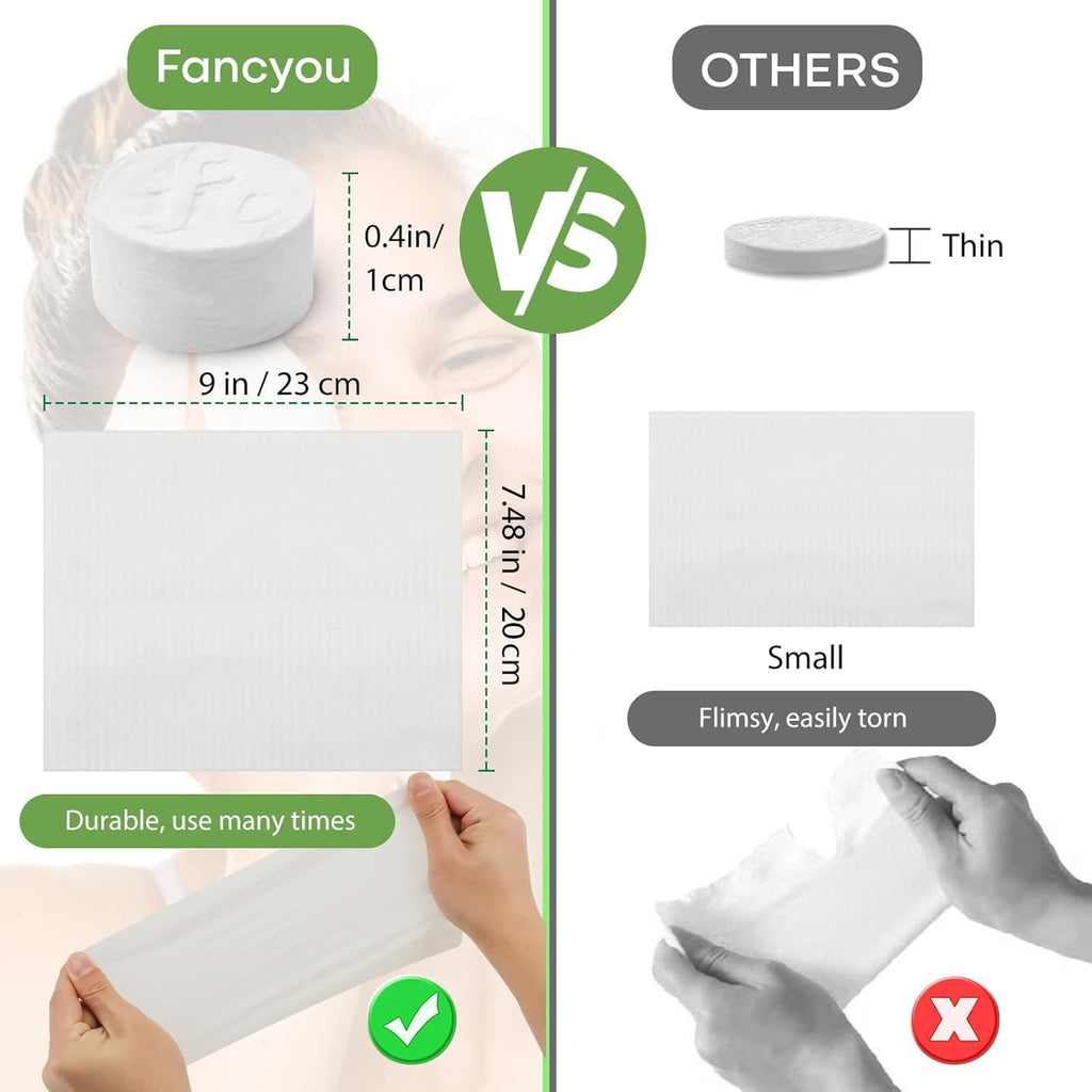 Compressed Towel Tablets 100 Count, Disposable Face Towels for Travel, Thick Soft Washcloths, Compact Coin Tissues for Skin Care, Gym, Camping, Home, 9 x 7.8 in