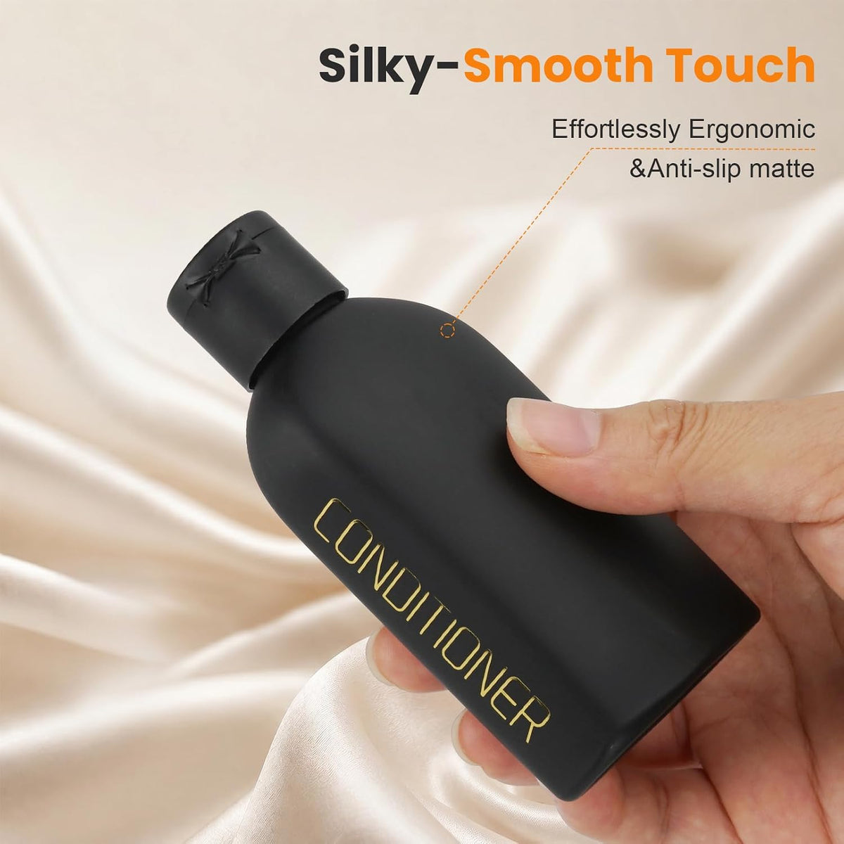 Cosywell 3.4oz 5 Pack Travel Bottles for Toiletries Black Toiletry Bottles | Pre-Printed Shampoo Conditioner & Body Wash, Soft Touch, TSA Approved, Leak Proof, Includes Flip Caps and a Toiletry Bag