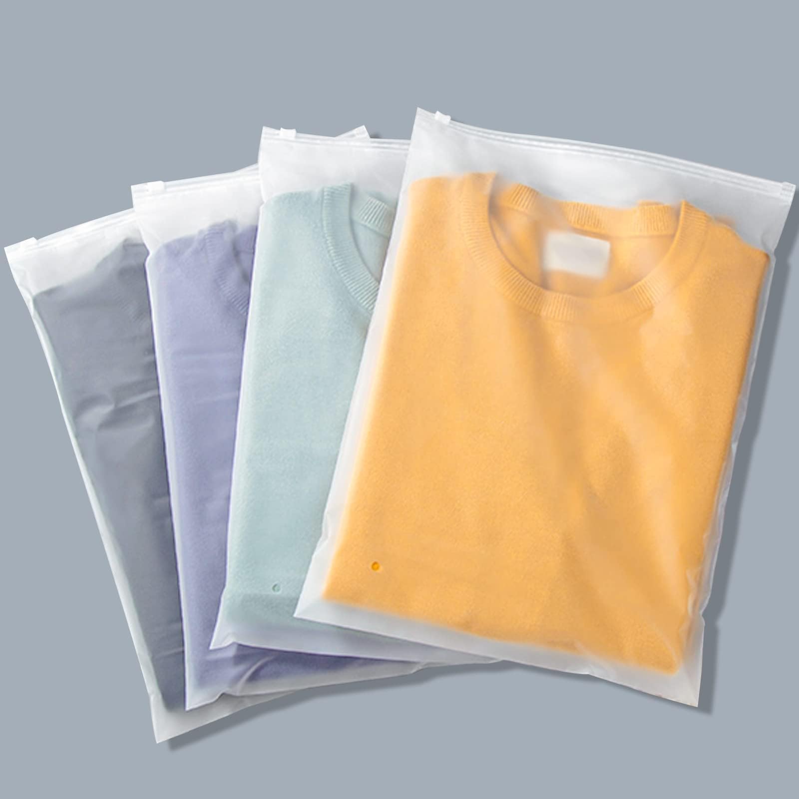 Shirt Packaging Bags, 50PCS 11x15 inch Reclosable Poly & Plastic Packaging Bags for Clothing, T-Shirts, Jeans, Pants, Zip Lock with Vent Hole for Travel Storage, Frosted, 3 Mil