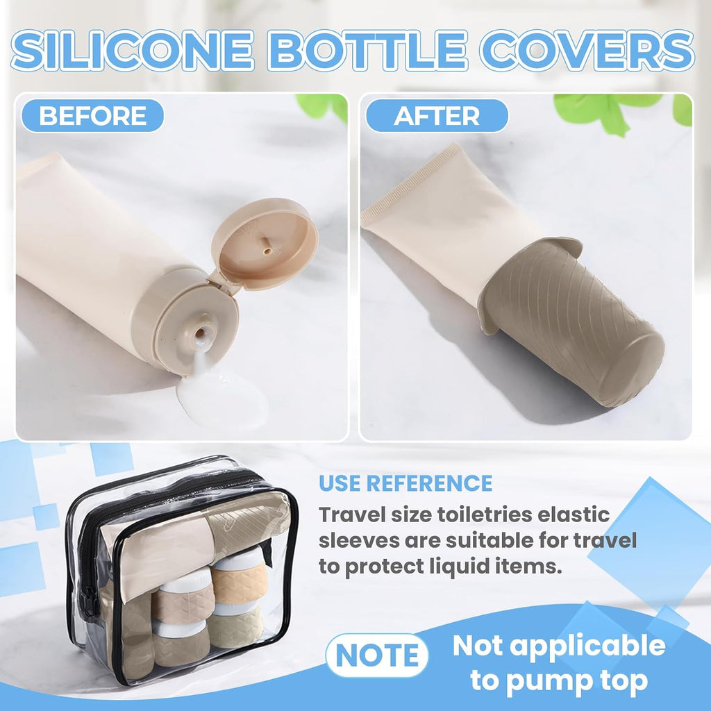 Silevoler 16Pack Travel Bottles for Toiletries, Bottles, Jars, and Covers | TSA Approved BPA Free Silicone Travel Size Containers Set, Leak Proof Refillable Liquids and Cream Essentials Kit(Cream)