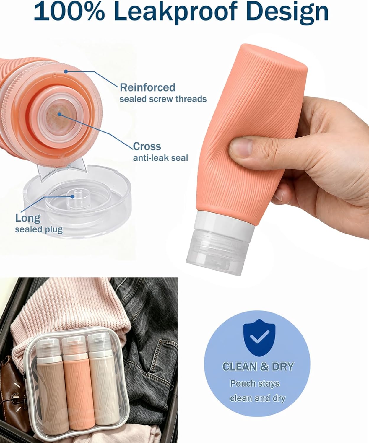 Redfly 13-Piece TSA-Approved Travel Size Bottles for Toiletries, Leak proof | Travel Size Containers, BPA-free silicone, clear toiletry bag, under 3.4oz, wide mouth,travel essentials for shampoo, lotion