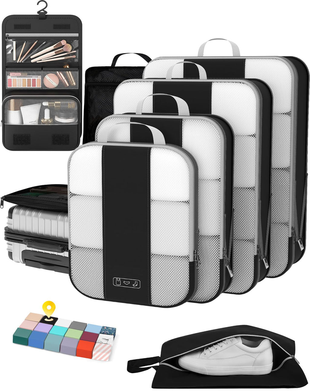 OlarHike 10 Set Compression Packing Cubes for Travel Essentials,Compressible Expandable Space Saver Bags for Organizing Clothes,Luggage Suitcase Garment Bags with Over 1000 pcs Mesh Holes(Black)