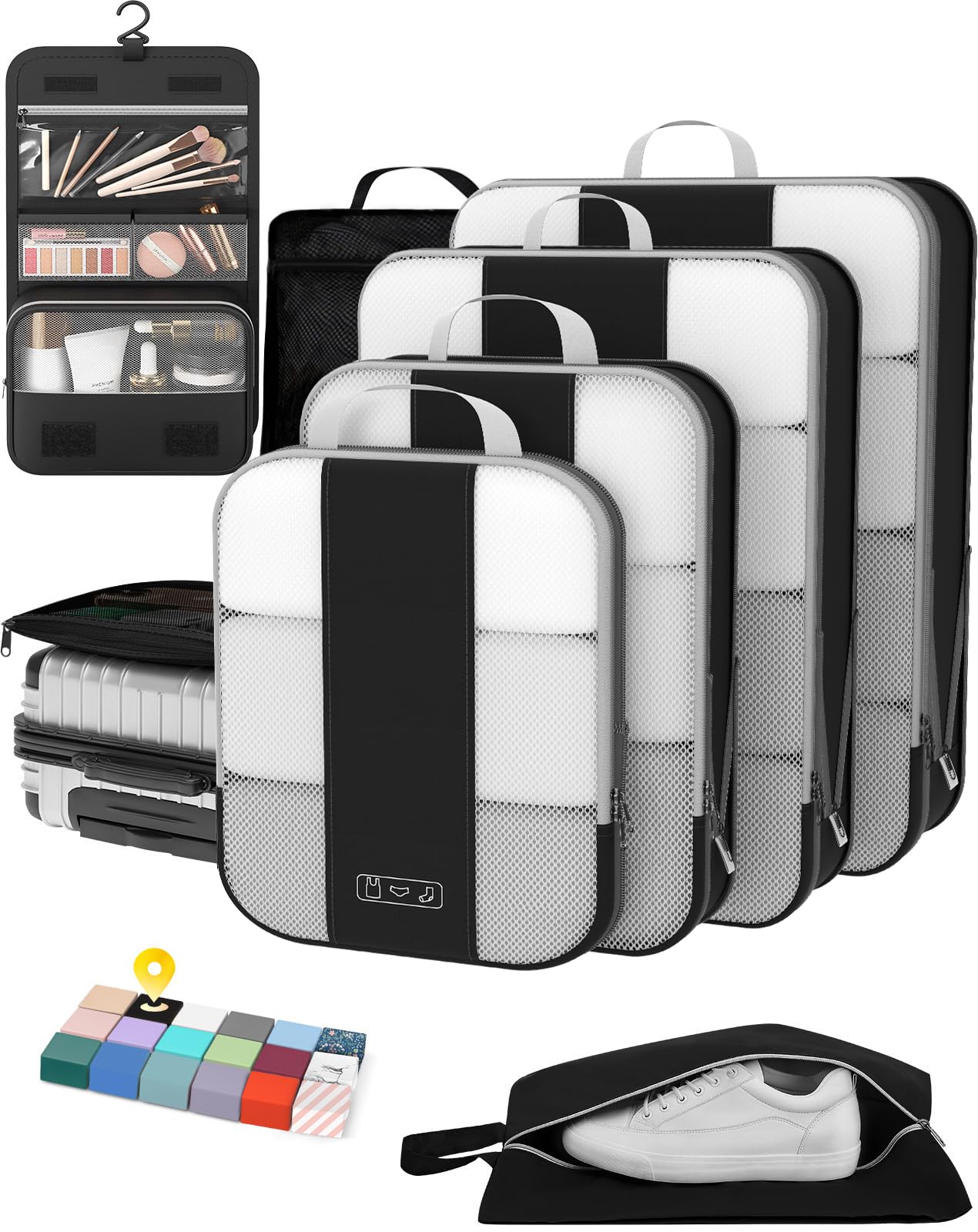 OlarHike 10 Set Compression Packing Cubes for Travel Essentials,Compressible Expandable Space Saver Bags for Organizing Clothes,Luggage Suitcase Garment Bags with Over 1000 pcs Mesh Holes(Black)