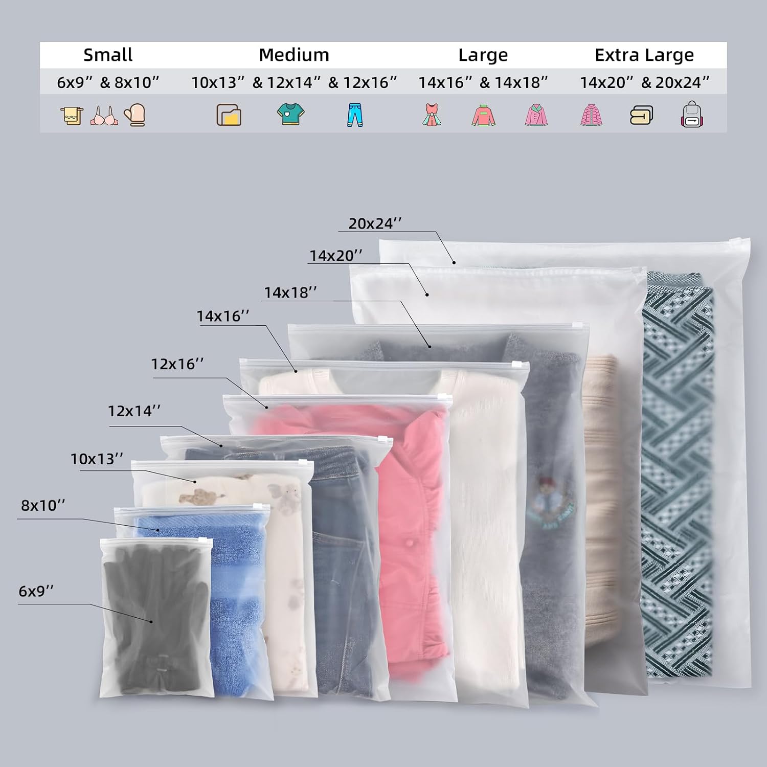 10x13 Inch Plastic Clothing Shipping Bags Frosted 100Pcs No Vent Holes | Shirt Bags for Shipping Clothes Travel Storage Small Businesses Plastic Shipping Bags for Shirts Underwear Documents