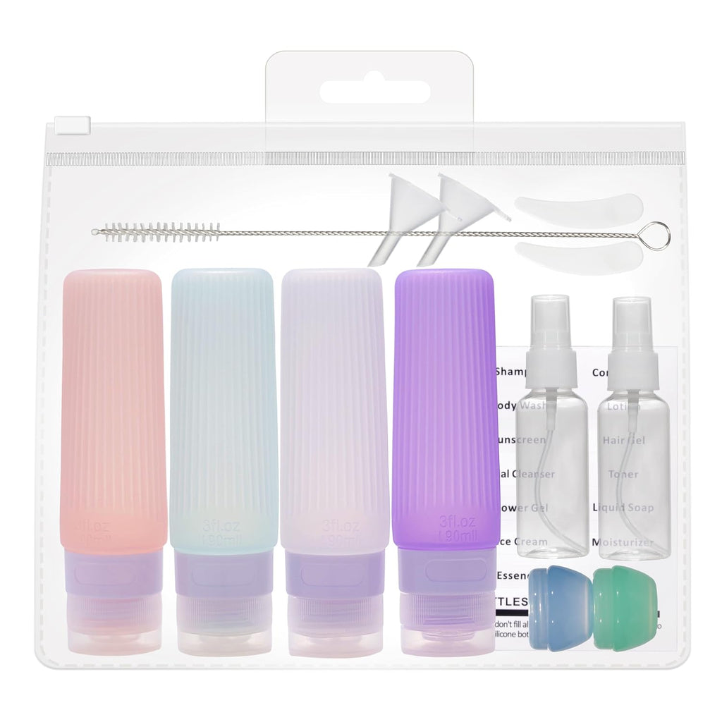 15 Pack Silicone Travel Bottles TSA Approved 3oz, Opal Shaped Leak Proof Refillable Toiletry Containers, BPA Free Wide Mouth Portable Travel Size Bottles for Shampoo Conditioner Lotion Body Wash