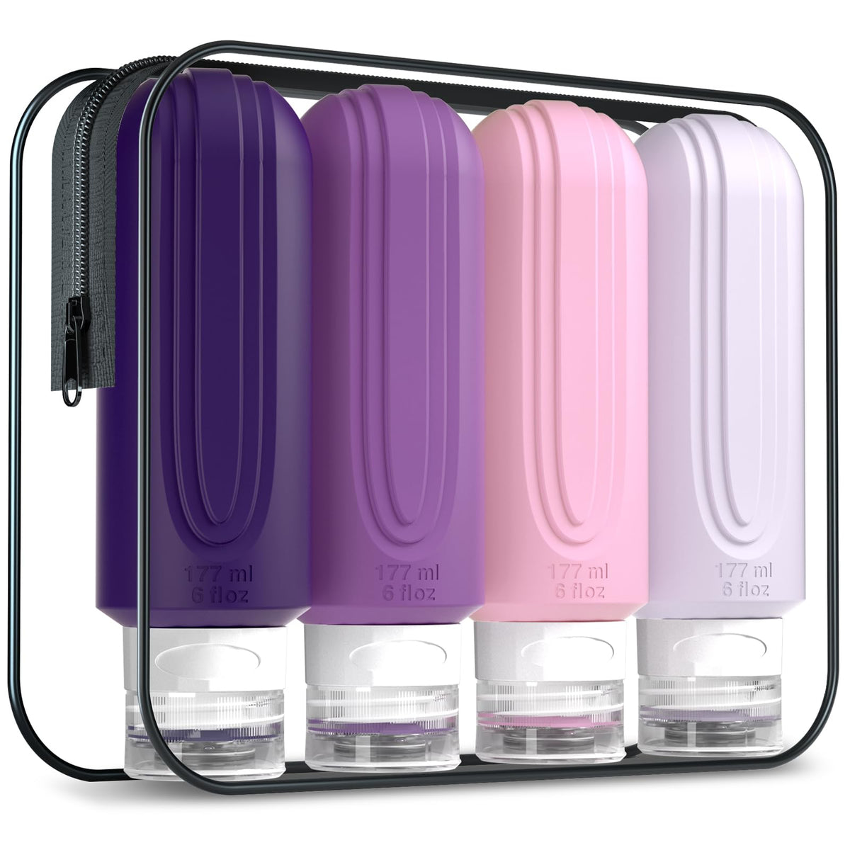 Mrsdry Travel Bottles for Toiletries, Tsa Approved 3oz Travel Size Containers BPA Free Leak Proof Refillable Liquid Silicone Squeezable Travel Accessories for Shampoo Conditioner Lotion (4 Pack)