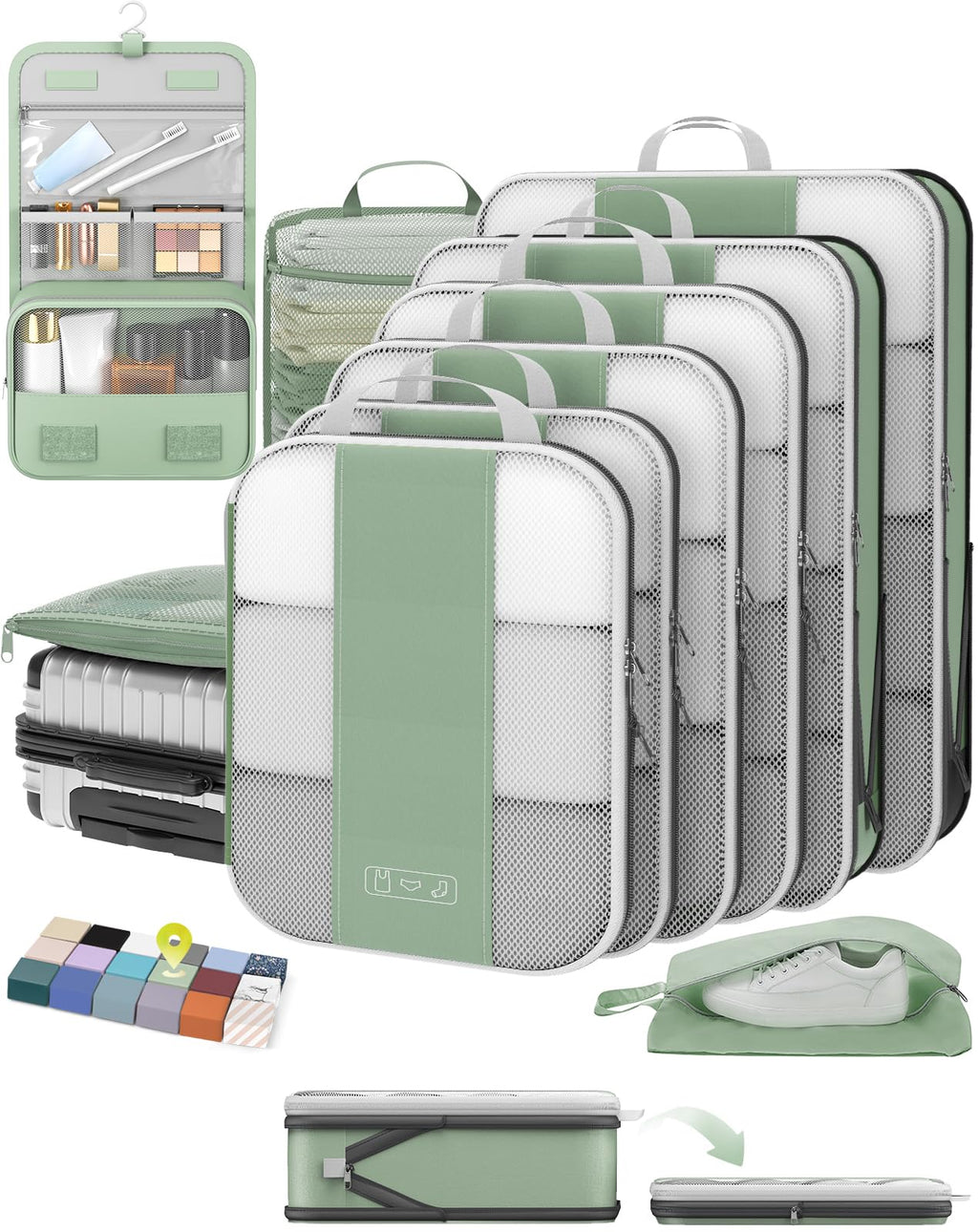 OlarHike 10 Set Compression Packing Cubes for Travel Essentials,Compressible Expandable Space Saver Bags for Organizing Clothes,Luggage Suitcase Garment Bags with Over 1000 pcs Mesh Holes(Black)