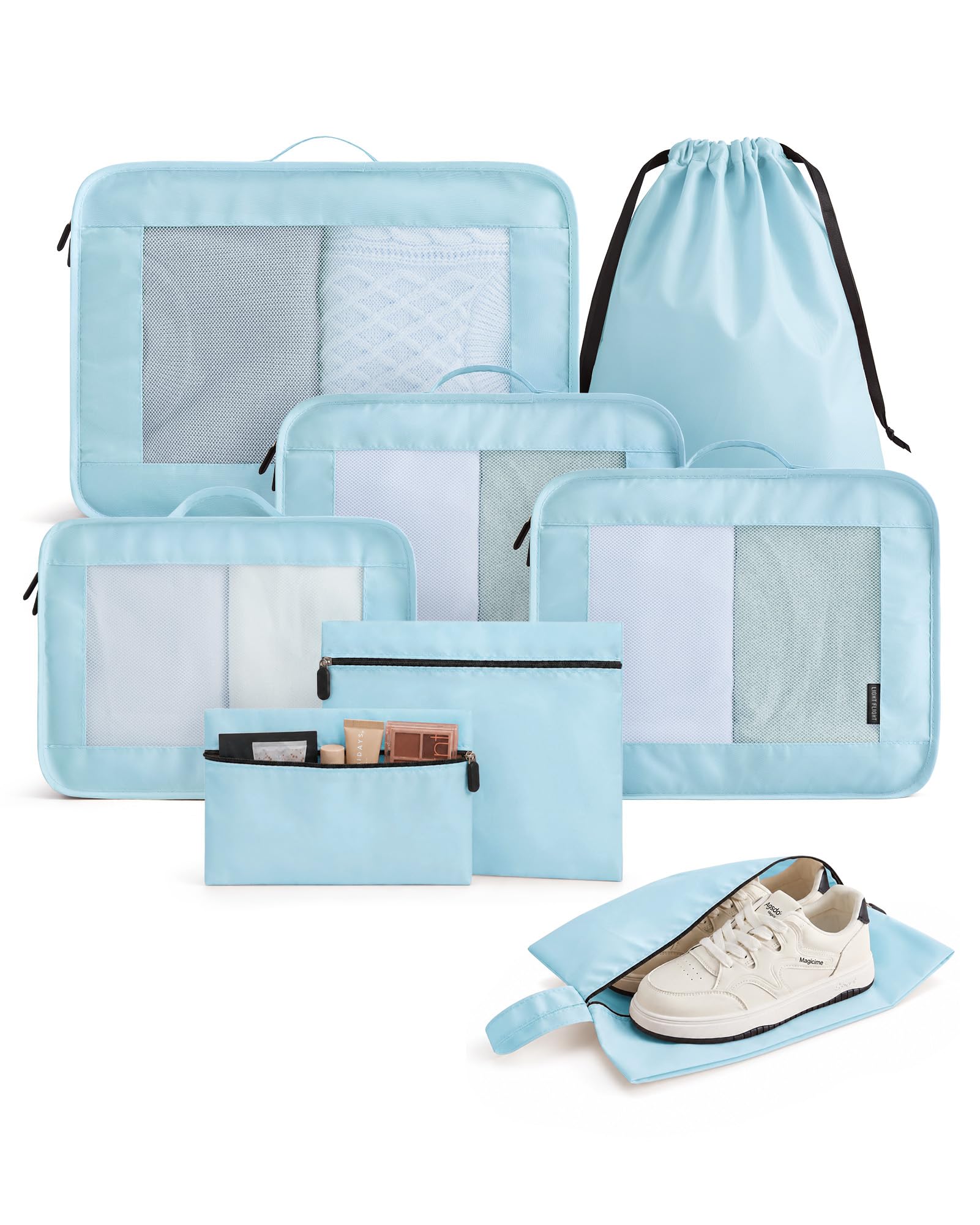 8 Set Packing Cubes for Travel, Cruise Ship Travel Essentials | 8-Pack Packing Bags, Mesh Luggage Organizer Bags & Laundry Shoe Bags for Max Clothing Capacity, Holiday Vacation Camping