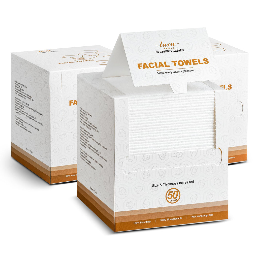 LUXU Face Towels,Ultra‑Soft Facial Towels,Extra Thick Disposable Face Towel | Thick Face Cloths for All Skin Types,Face Towels Disposable,Dry Wipes for Skincare,Makeup Remover and Cleansing-50 Count