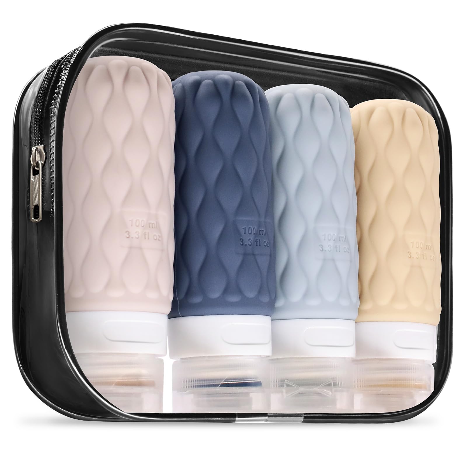 Travel Bottles for Toiletries Silicone Travel Size Containers 3.4oz 1.7oz | Travel Essentials TSA Approved Leakproof Refillable Squeeze Bottles with Labels/Clear Bag for Shampoo, Conditioner, Creams