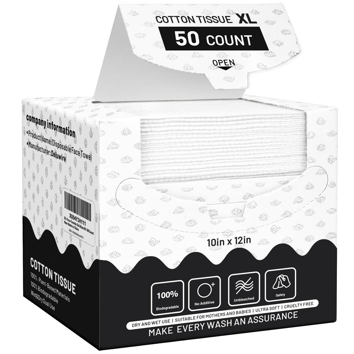 Face Towels Disposable XL 10"×12", Ultra Soft Facial Towels, 50 Count | Thick Biodegradable Face Towels, Plant Fiber Dry Wipes for Sensitive Skin, Makeup Remover & Face Cleansing